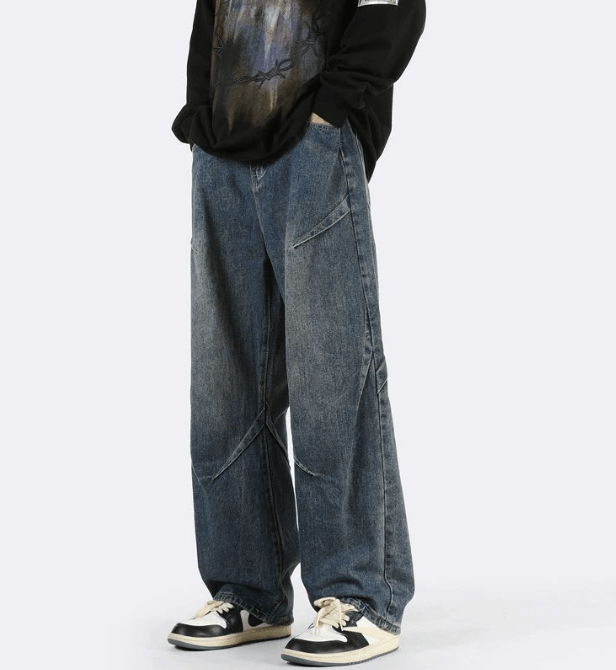 Japanese Brand × Jean Men's washed distressed wide-leg loose stitching jeans Size US 32 / EU 48 - 1 Thumbnail