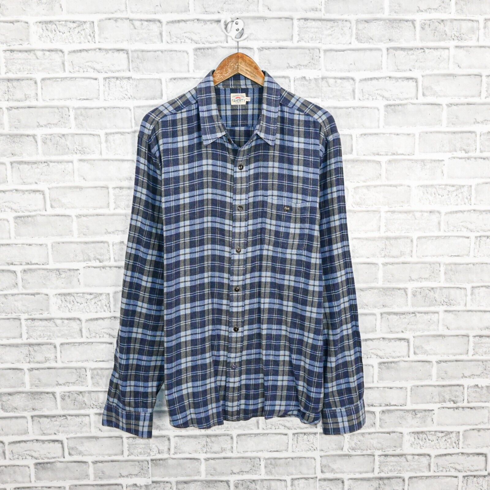 Faherty Faherty Brand Button up Flannel Shirt Blue Grey Plaid cotton Size US XXL / EU 58 / 5 - 1 Thumbnail