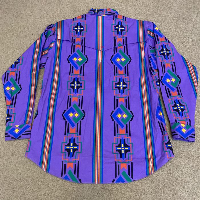 Vintage Vintage Wrangler Purple Aztec Patterned Brushpopper Shirt | Grailed