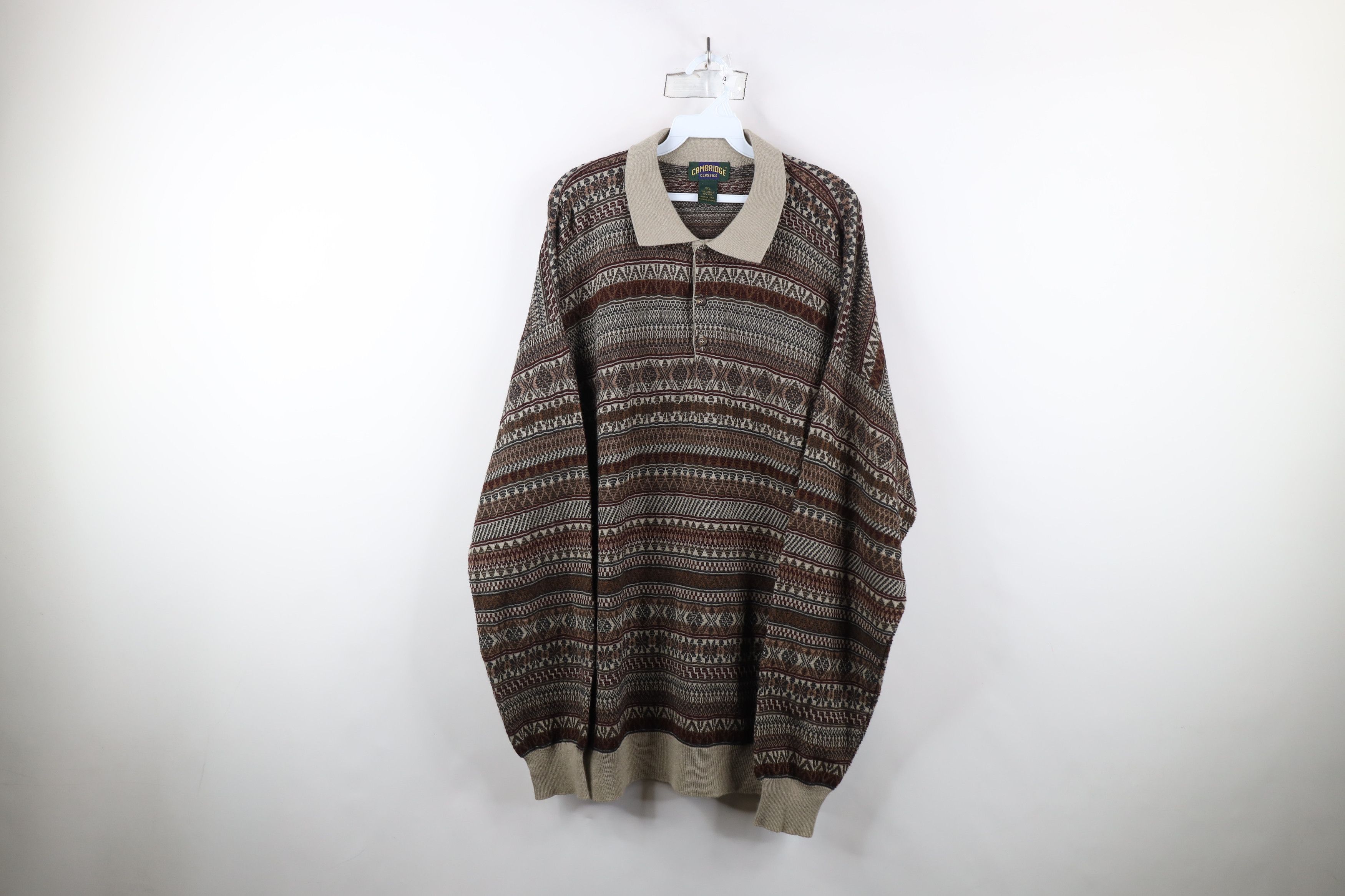 Vintage Vintage 90s Streetwear Fair Isle Knit Collared Sweater Size US XXL / EU 58 / 5 - 1 Thumbnail