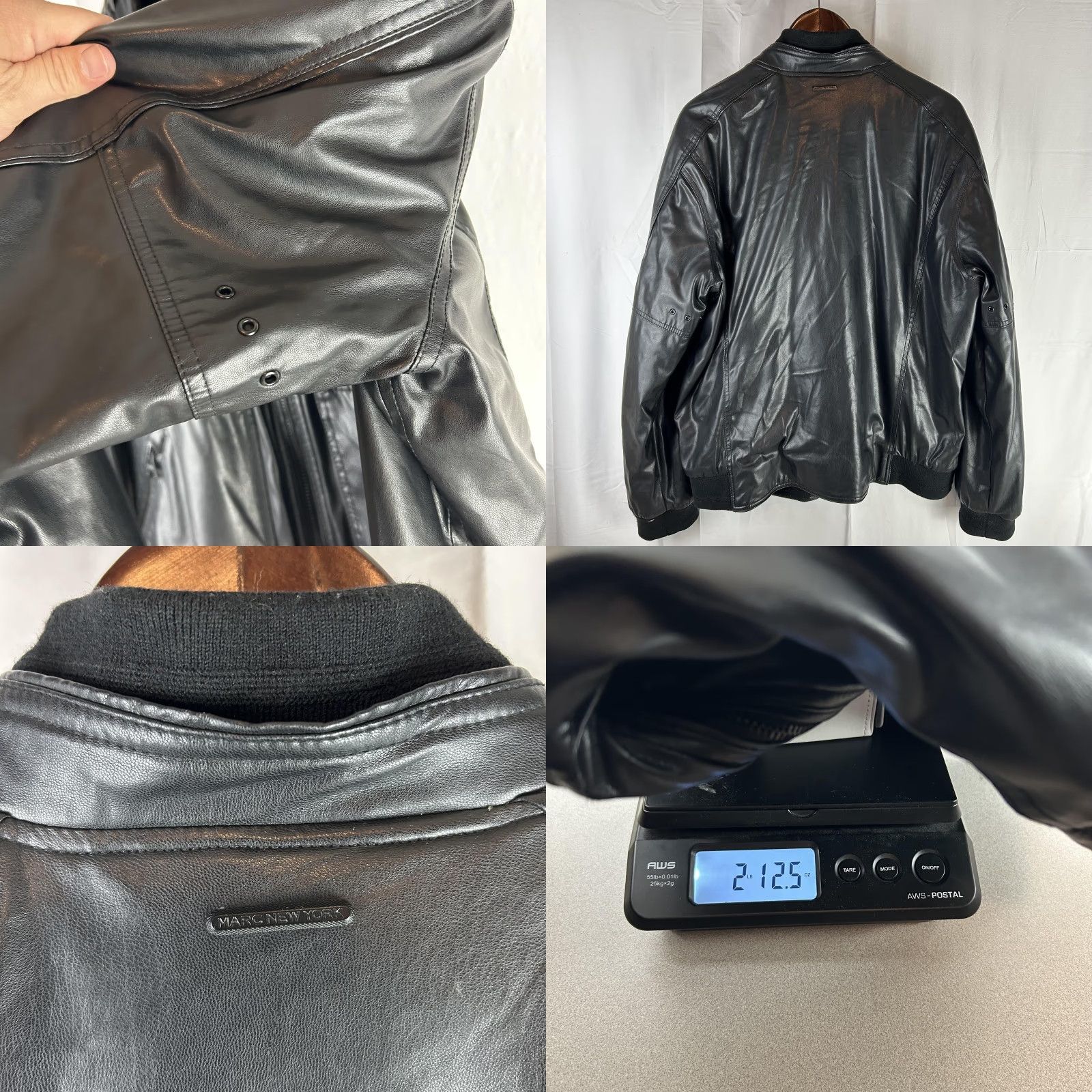 Vintage Marc New York Mens XL Black Faux Leather Bomber Jacket Insulated Lined Faux Fur Full Zip Pockets Size US XL / EU 56 / 4 - 10 Thumbnail