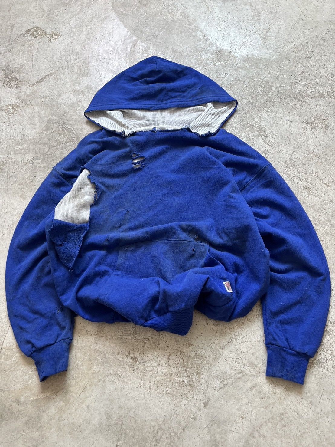 Vintage Thrashed Vintage 90s Thermal Hoodie Distressed Grunge Size US S / EU 44-46 / 1 - 1 Thumbnail
