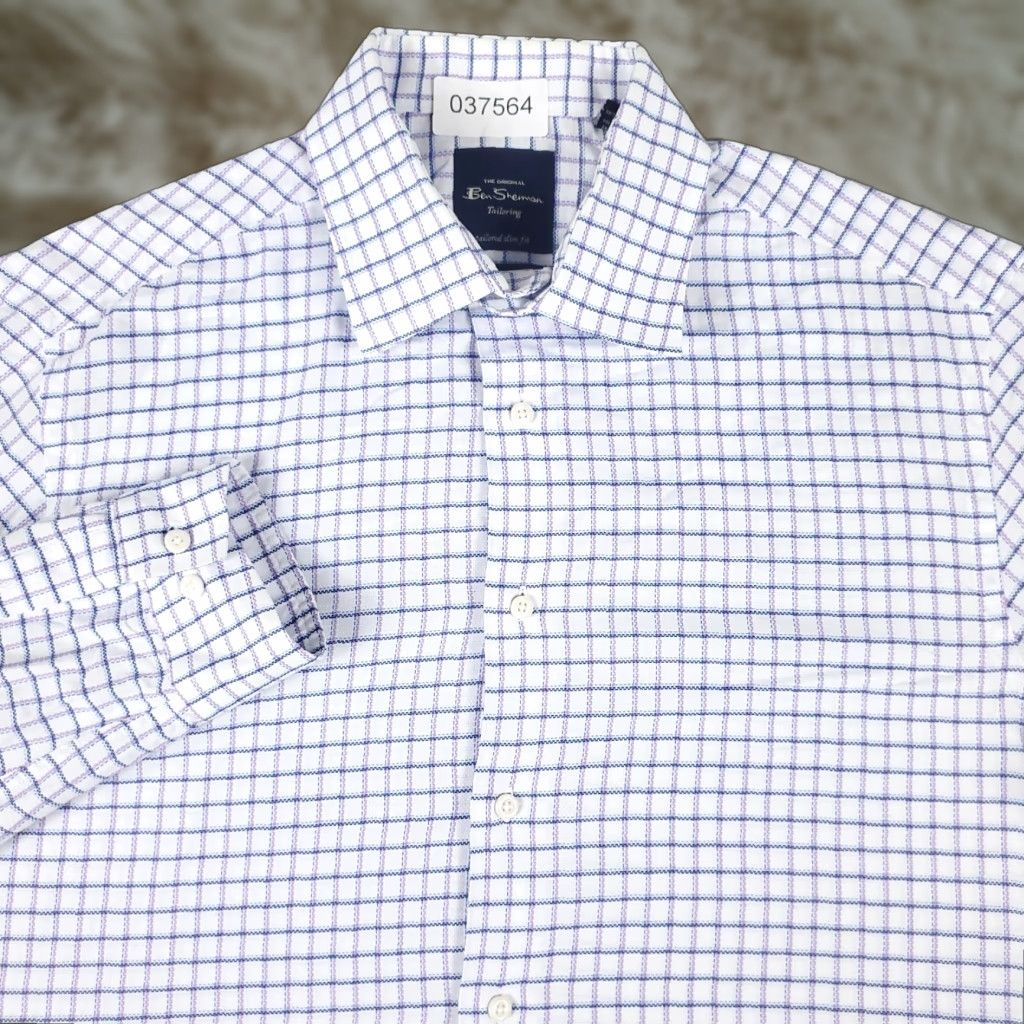 Ben Sherman Ben Sherman Shirt Mens M Blue White Purple Check Button Up Long Sleeve Casual Formal Workwear - Cotton Button-Down Collar — Mens Size US M / EU 48-50 / 2 - 1 Thumbnail