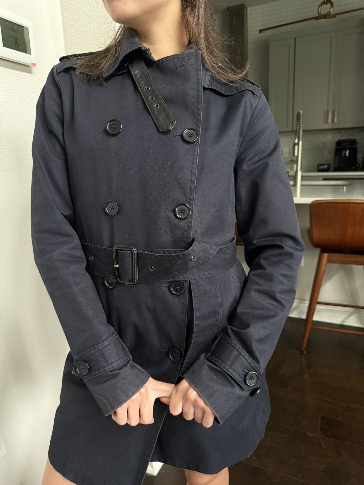 Sandro Sandro Paris Navy Double Breasted Raincoat Leather Details Size M / US 6-8 / IT 42-44 - 4 Thumbnail