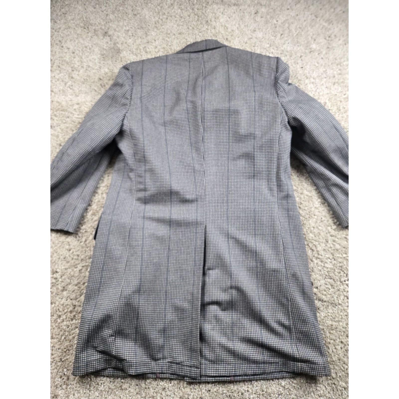 Sears Vintage Sears Travelknit Blazer Jacket 40R Gray Houndstooth Overcoat 70s Mens Size 40R - 5 Thumbnail