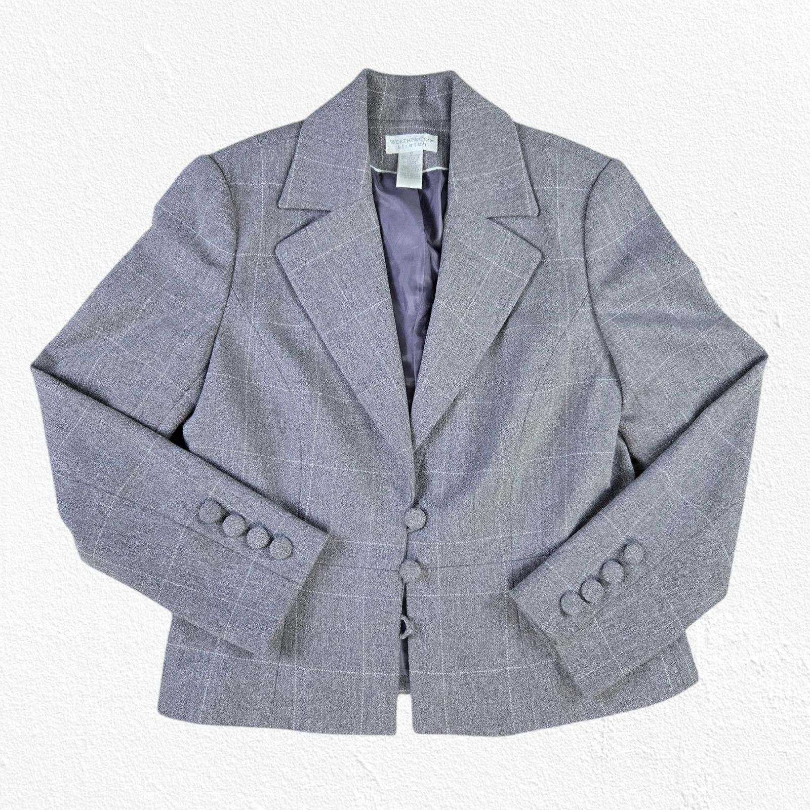 Vintage Vintage Gray Purple Windowpane Blazer Size 10 Size L / US 10 / IT 46 - 1 Thumbnail