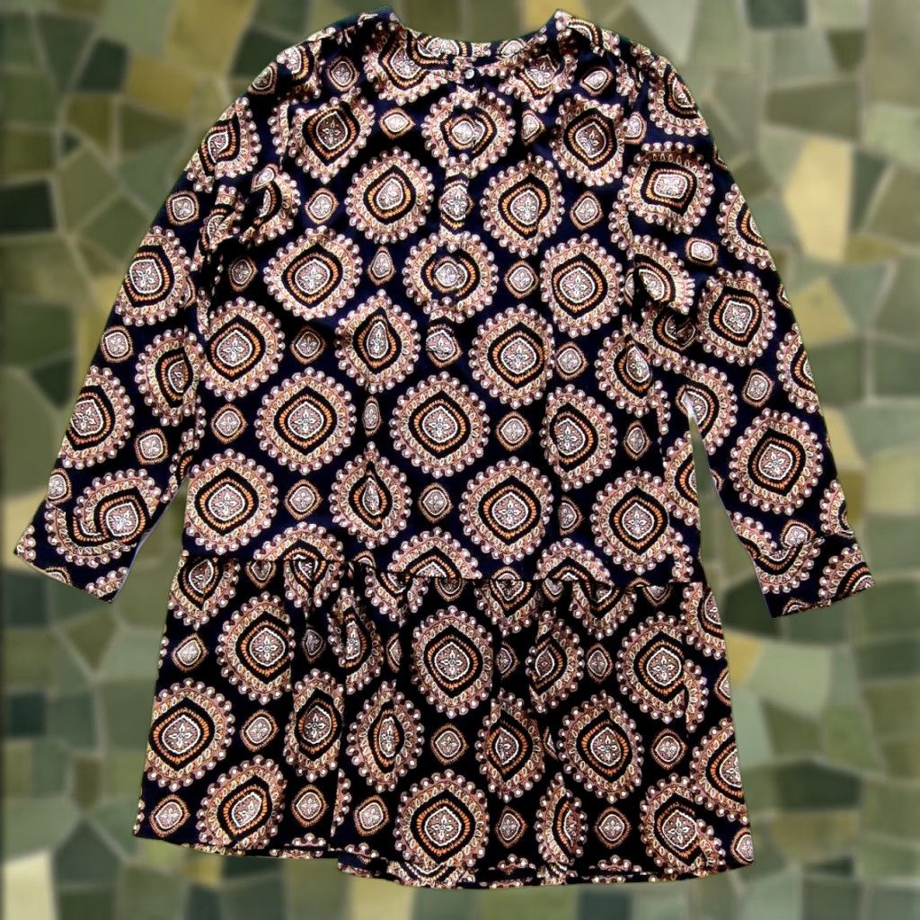 Loft Ann Taylor Loft Dress Black Brown Orange Paisley Long Sleeve Midi Large Size L / US 10 / IT 46 - 1 Thumbnail