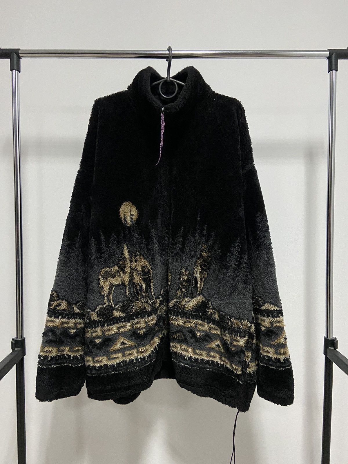 Vintage Wolves 🐺 Fleece Jacket Warm Vintage Zip Overprint Size US XXL / EU 58 / 5 - 2 Thumbnail