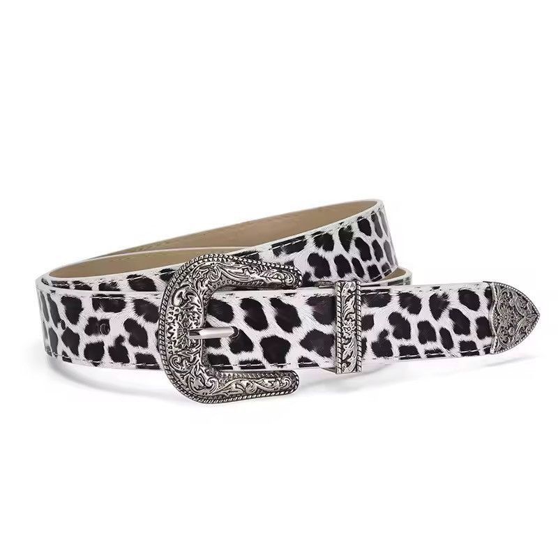 Leopard Print Pu Leather Belt – 2.8 Cm Wide in White, Men's