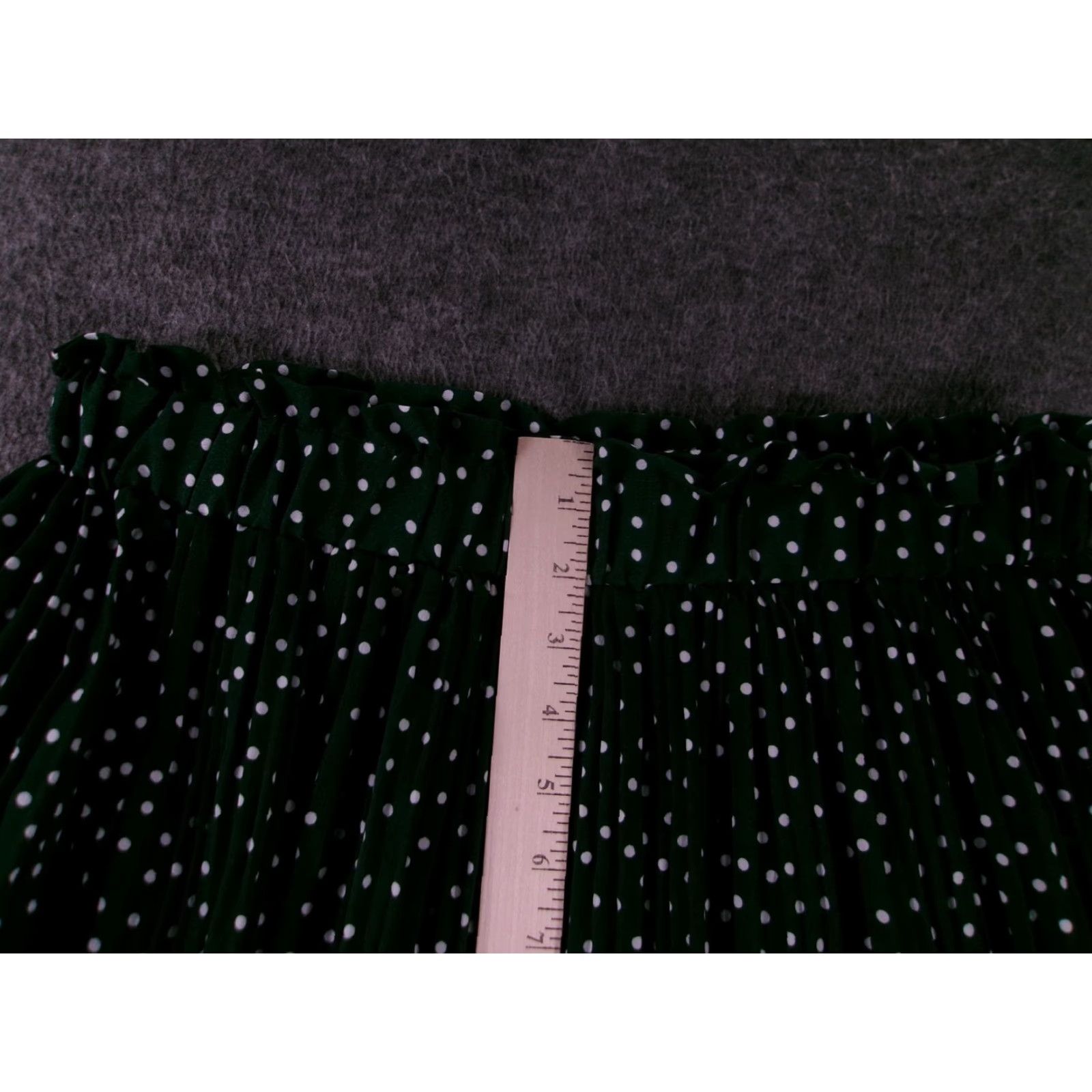 Vintage EXLURA Skirt Womens L Green Polka Dot Pleated Midi Elastic Waist Polyester Size 36" / US 14 / IT 50 - 4 Thumbnail