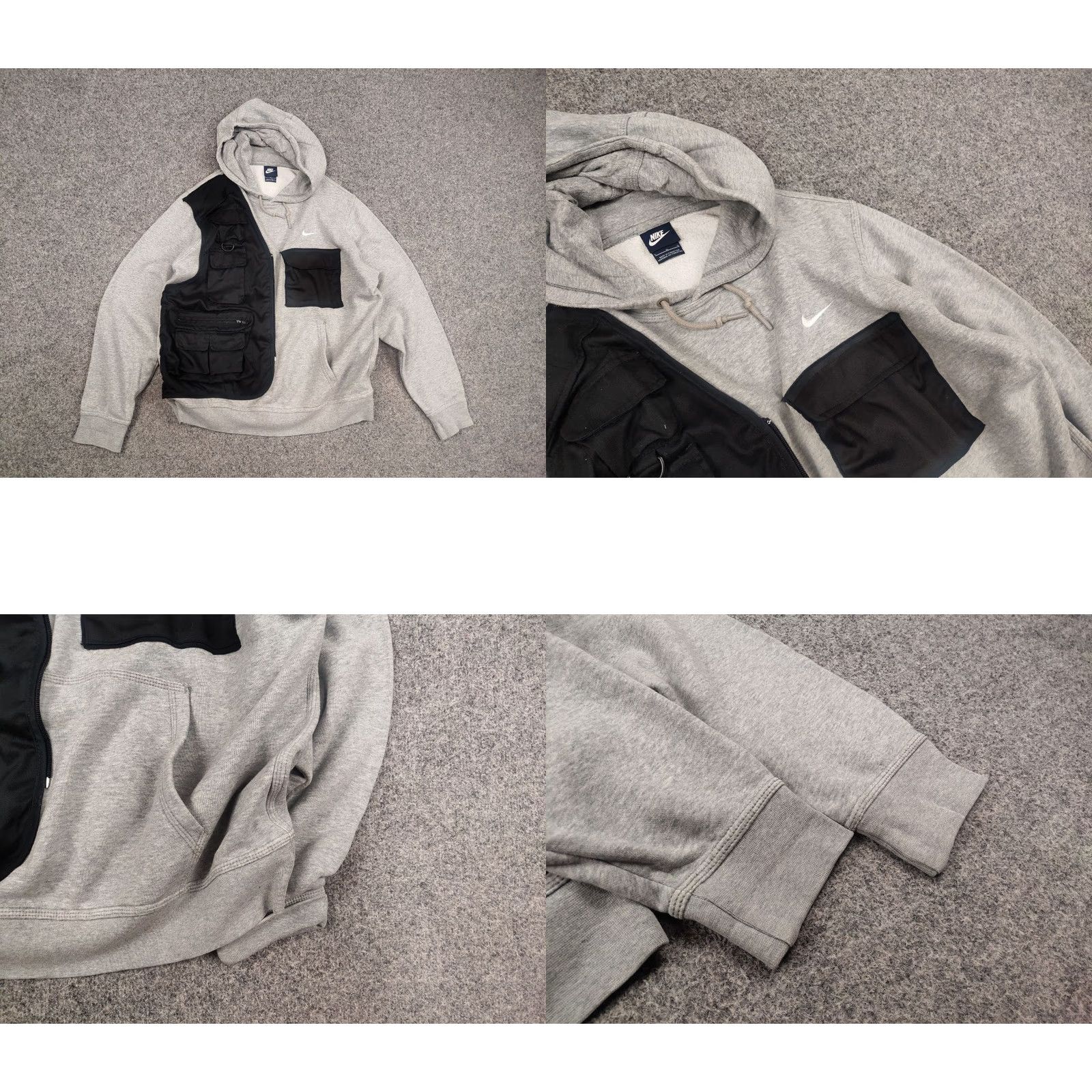 Nike VINTAGE Nike Hoodie Shirt Mens L Gray Oversized 90s Y2K Cargo Pocket Zip Vest Crew Neck Sleeveless Front Logo Size US L / EU 52-54 / 3 - 8 Thumbnail