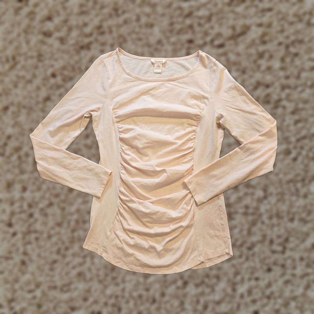 Vintage Sundance Top Womens Medium Beige Cream Ruched Long Sleeve Stretch Capsule Shirt Blouse Casual Womens Size M / US 6-8 / IT 42-44 - 1 Thumbnail
