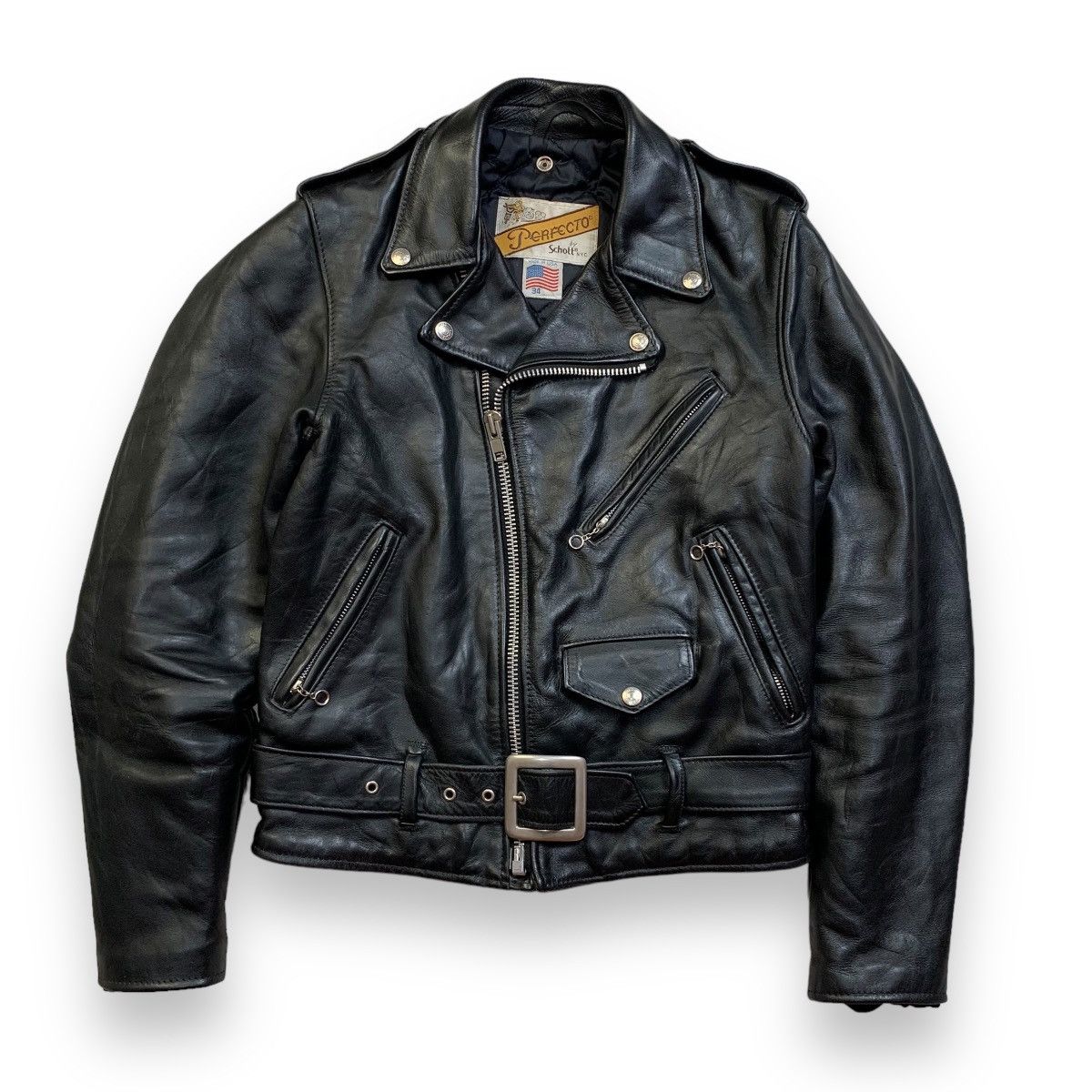 image of Offer Schott Perfecto Type 618 Motorcycle Leather Jacket in Black, Men's (Size XS)