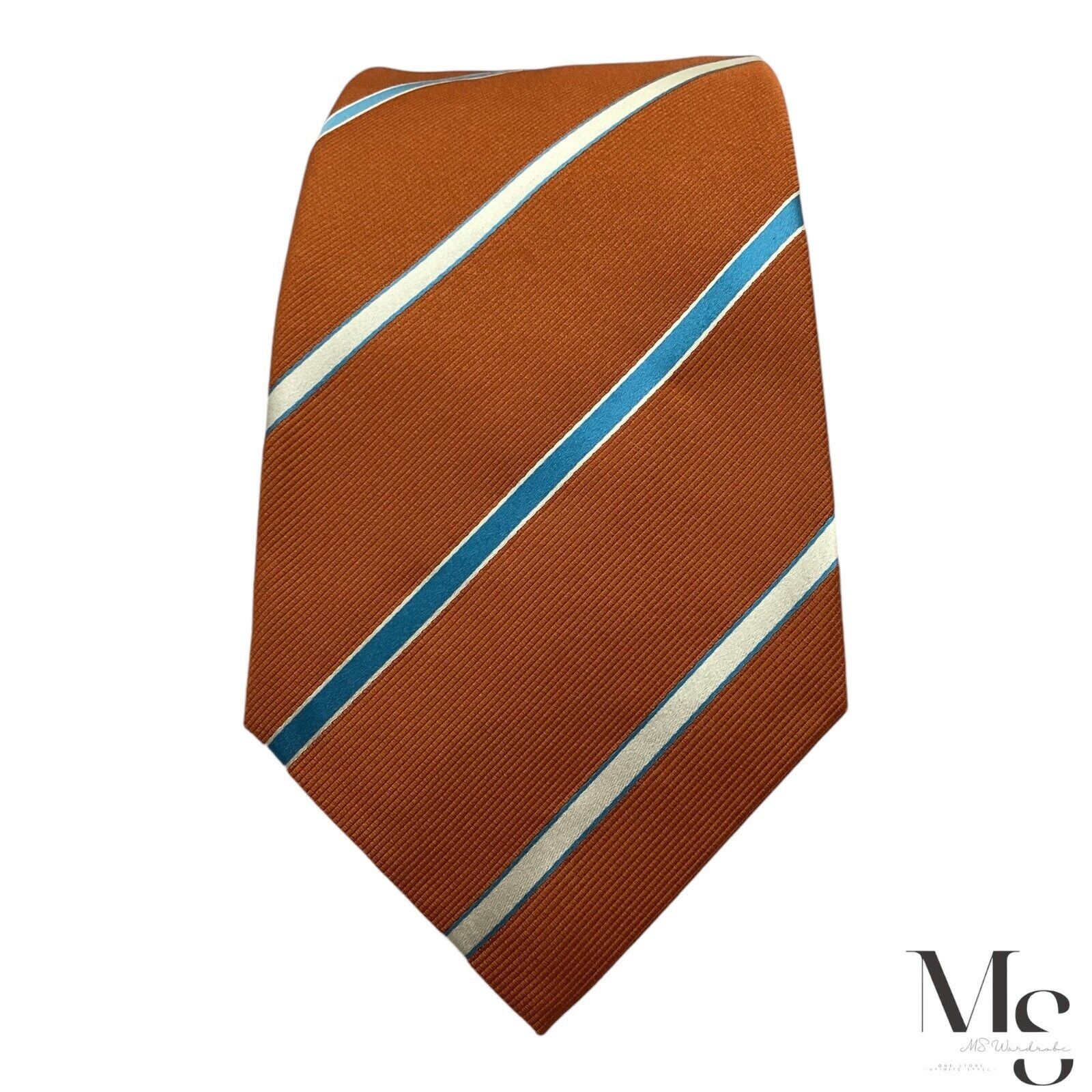 Isaia ISAIA NAPOLI Orange Striped Silk Tie Made In Italy W: 3.5" E Size ONE SIZE - 3 Thumbnail
