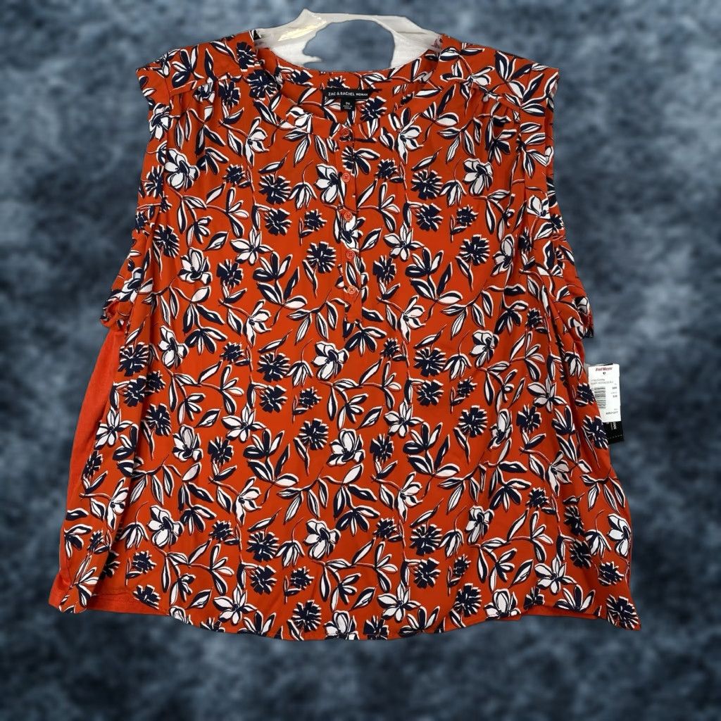 Vintage VINTAGE Zac & Rachel Top Womens 3X Red Floral Mixed Media Button Up Sleeveless Boho NWT Size XXL / US 16-18 / IT 52-54 - 1 Thumbnail