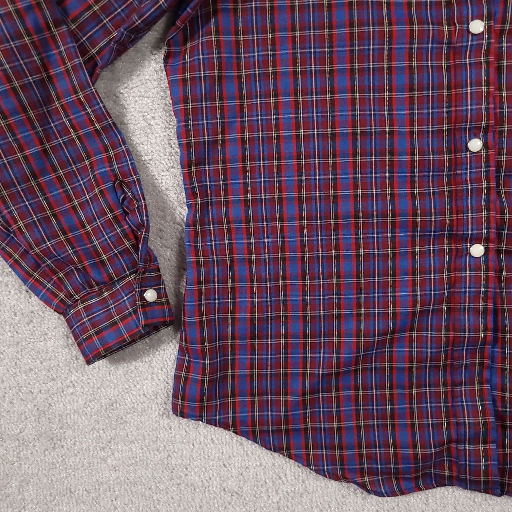 J Brand VINTAGE DEE CEE Western Pearl Snap Shirt Womens 13/14 Red Blue Plaid USA Made Shirt Mens Women Girls Size XL / US 12-14 / IT 48-50 - 4 Thumbnail