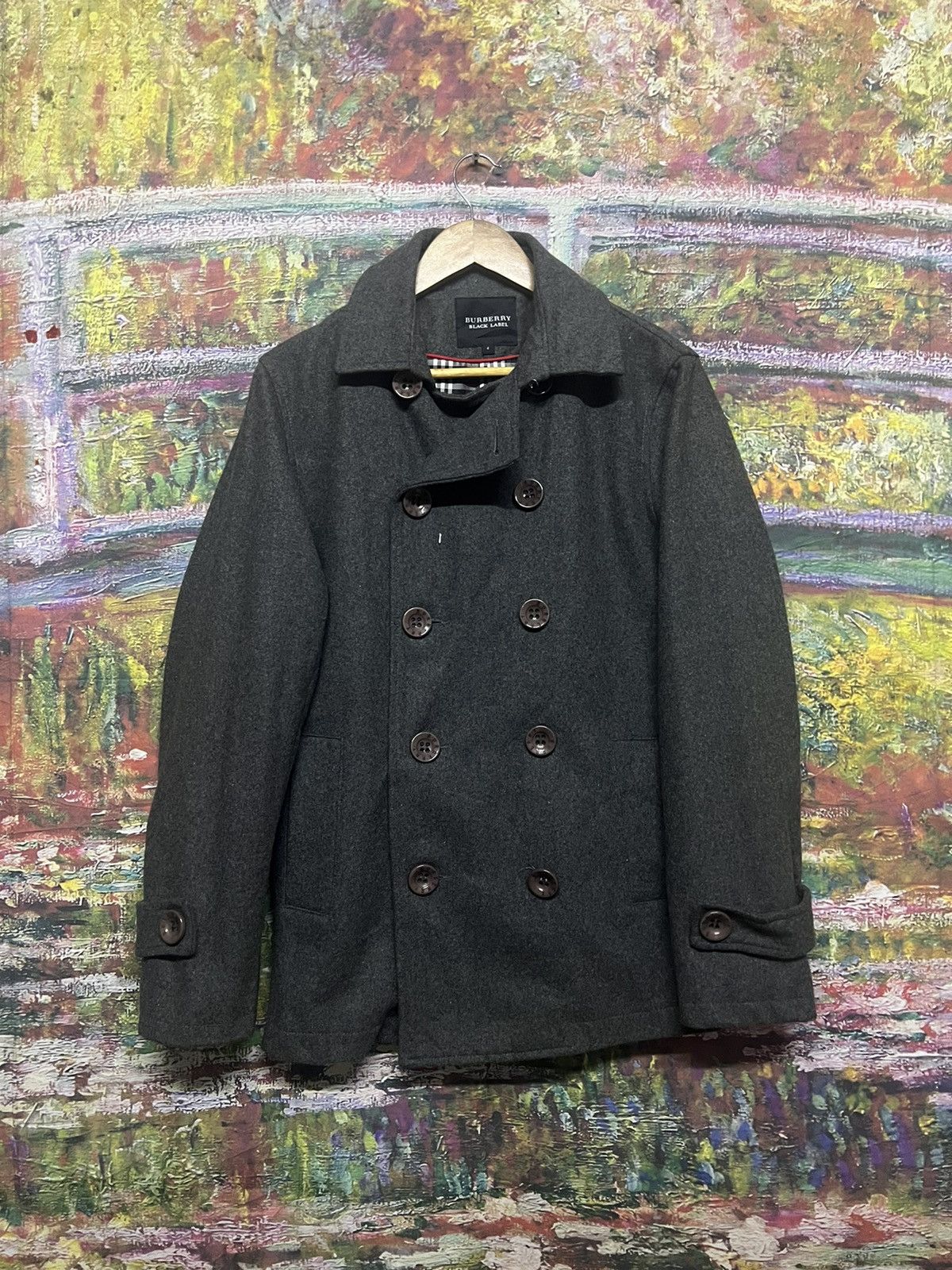image of Burberry Black Label Peacoat Men Wool Jacket in Silver (Size Medium)
