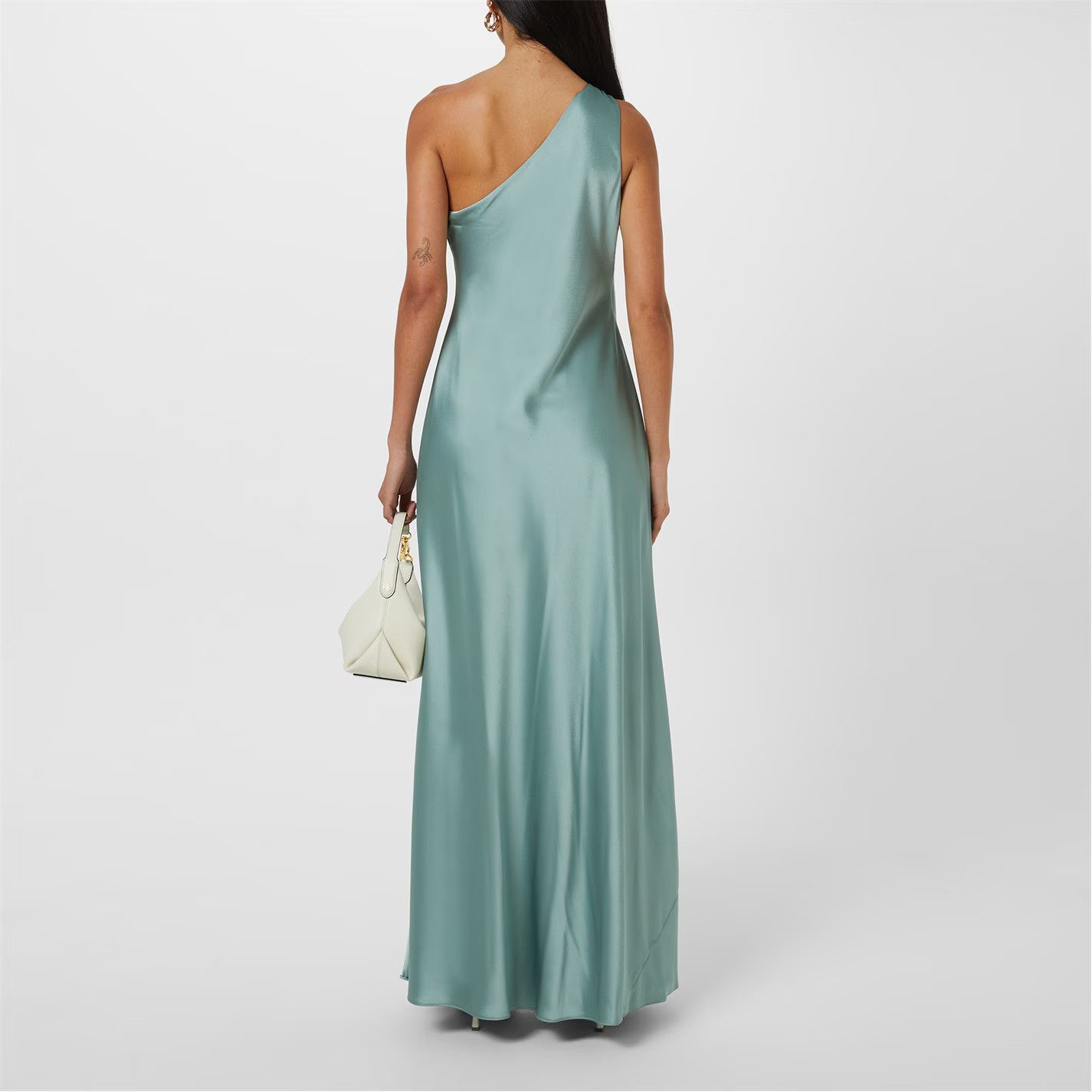Lauren Ralph Lauren o1g2r1mq0825 Satin Charmeuse One-Shoulder Gown Soft Laurel Size L / US 10 / IT 46 - 3 Thumbnail