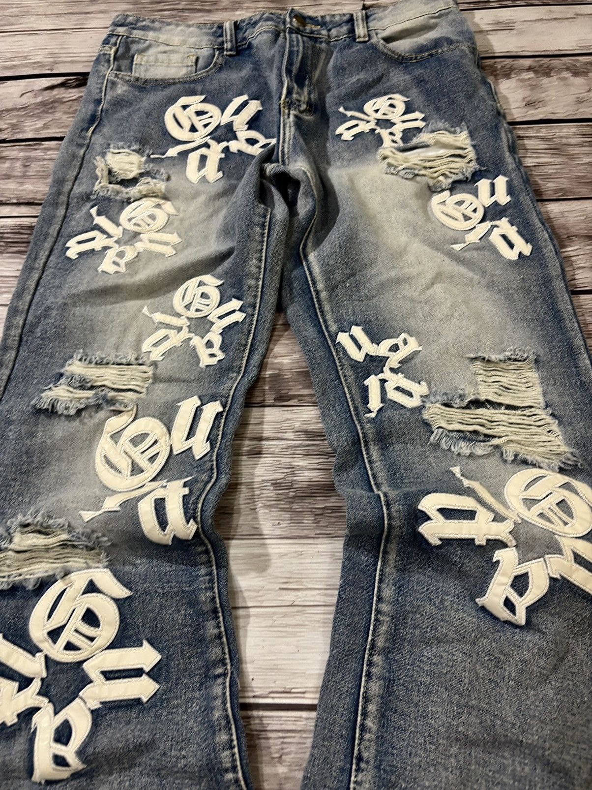 Vintage Crazy Washed Balenciaga Chrome Hearts Style Distressed Jeans Size US 30 / EU 46 - 2 Thumbnail