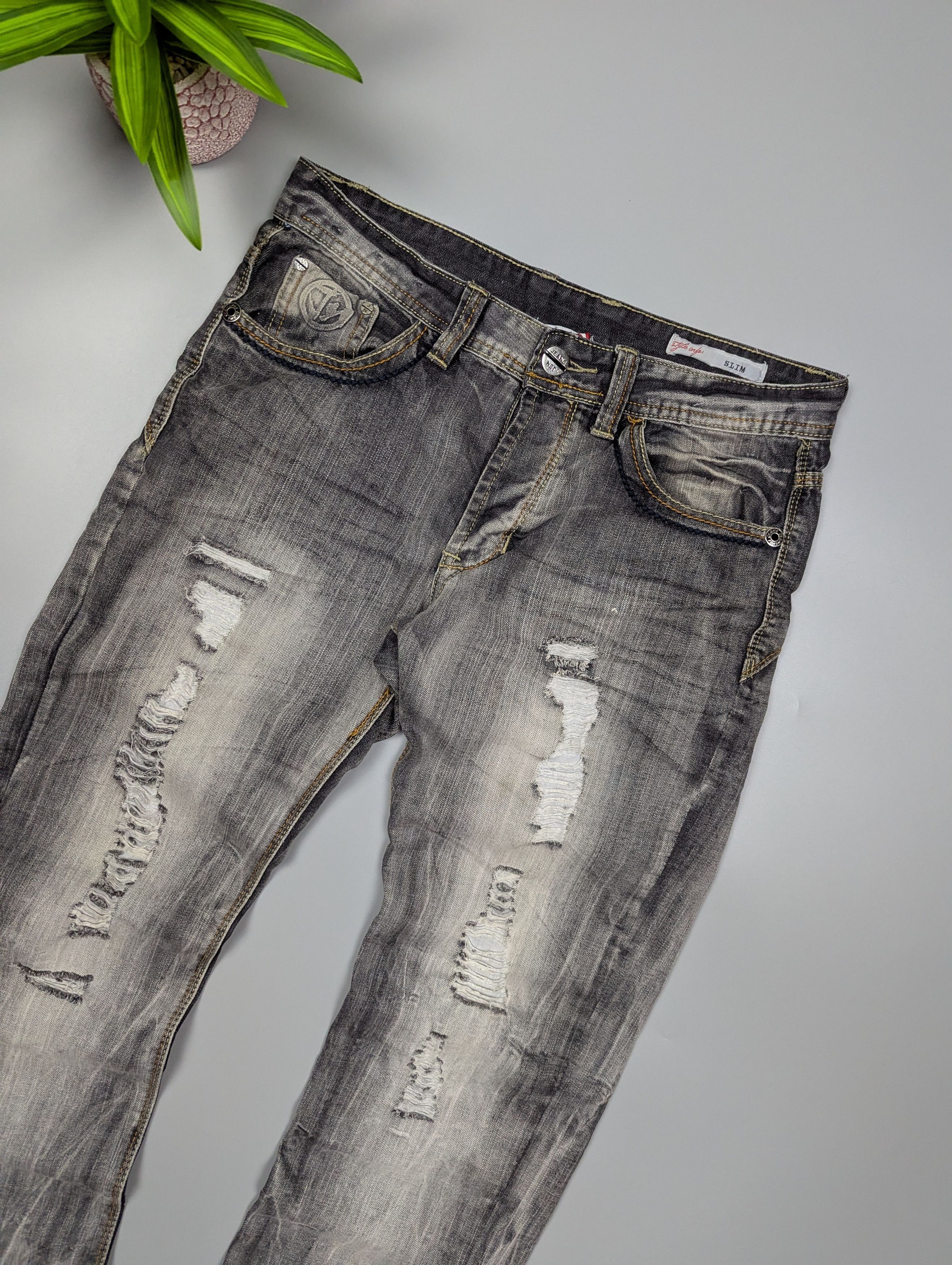 Hysteric Glamour × Vintage JeansNet Y2K Avant Garde Washed Denim Gray Distressed Jeans Size US 32 / EU 48 - 3 Thumbnail