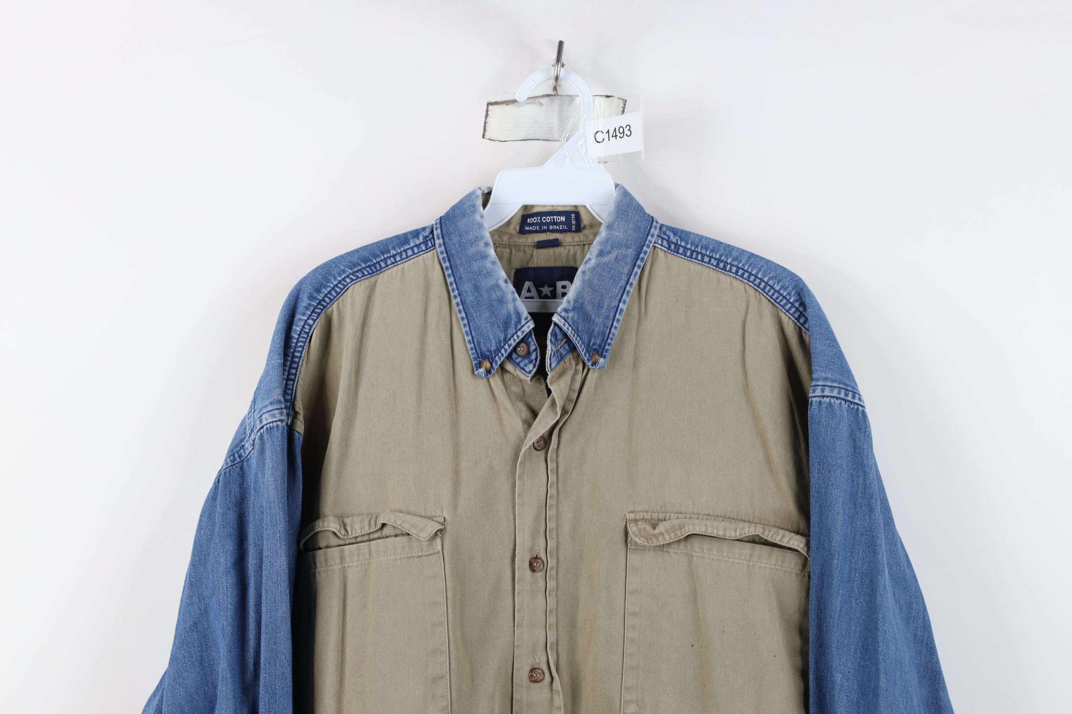 Vintage Vintage 90s Streetwear Block Denim Jean Button Down Shirt Size US XL / EU 56 / 4 - 2 Thumbnail