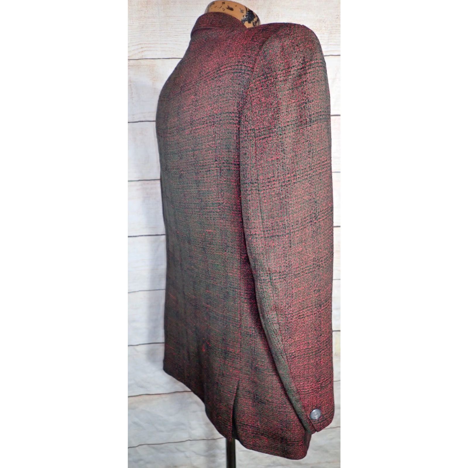 Vintage VINTAGE Kuppenheimer Blazer Mens 40 Red Black Green Check Plaid Wool 2-Button Blazer Size 40R - 4 Thumbnail