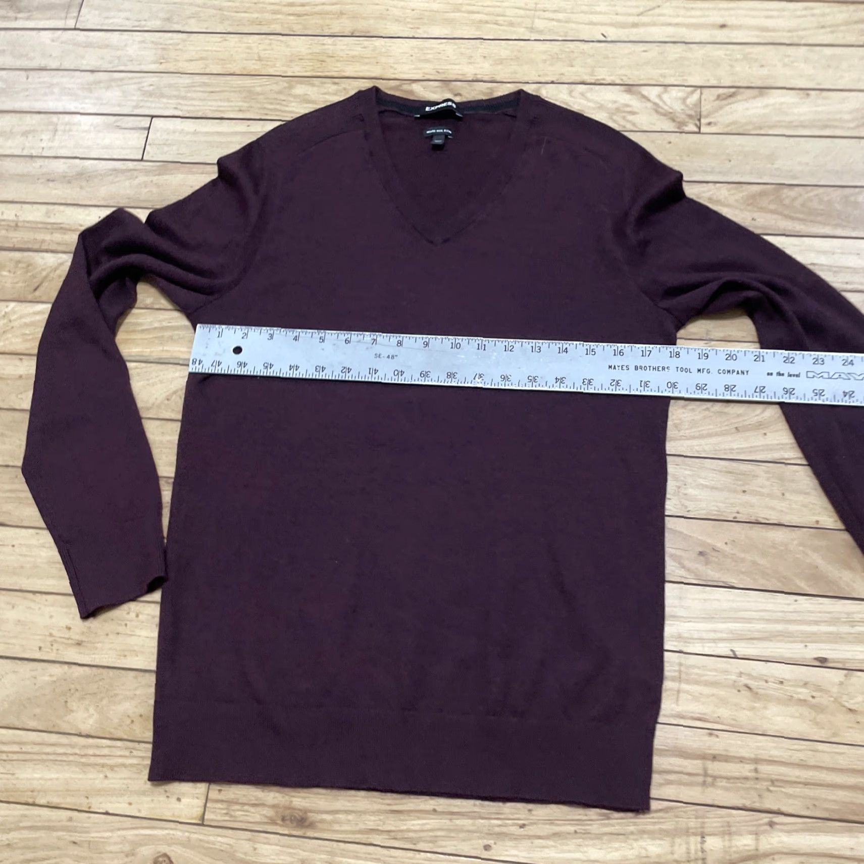 Express Express Mens Small Merino Wool Sweater Burgundy Maroon Red LS V Neck Preppy S Shirt Mens Size US S / EU 44-46 / 1 - 6 Thumbnail