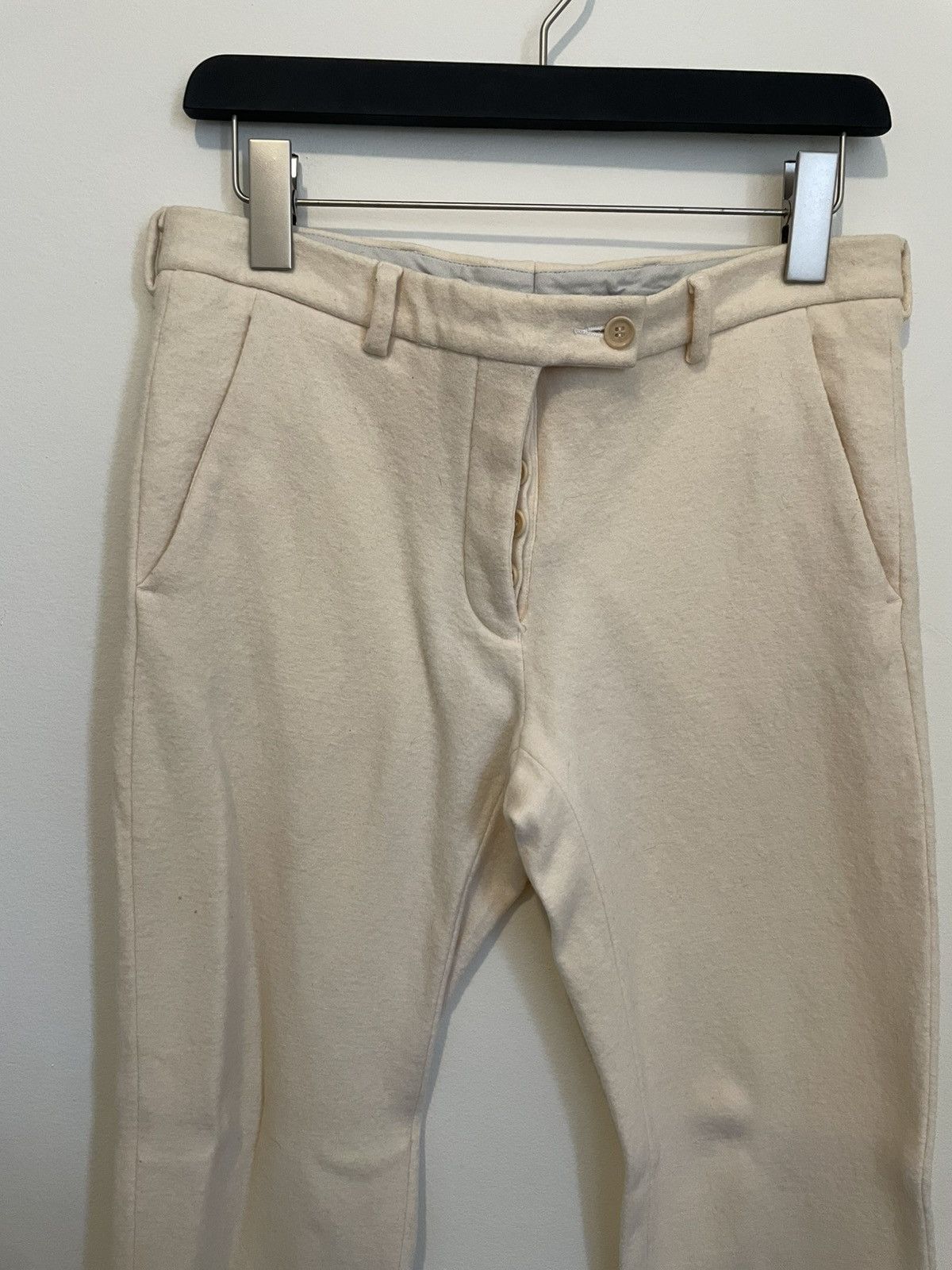 Helmut Lang 90s Cream Boiled Wool Trousers Size US 31 - 3 Thumbnail