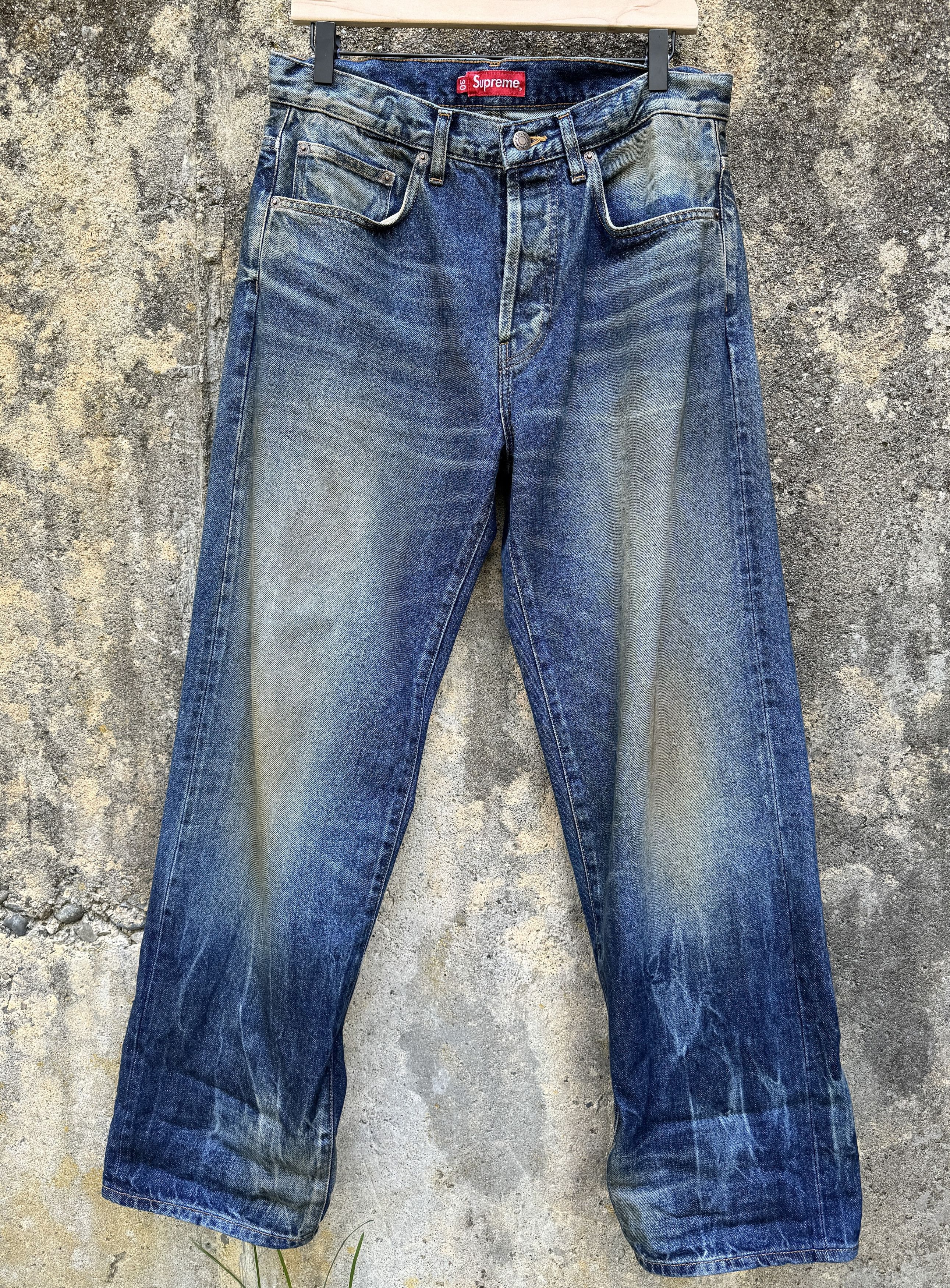 image of Supreme Distressed Loose Fit Selvedge Jean (Fw23) in Washed Blue, Men's (Size 30)