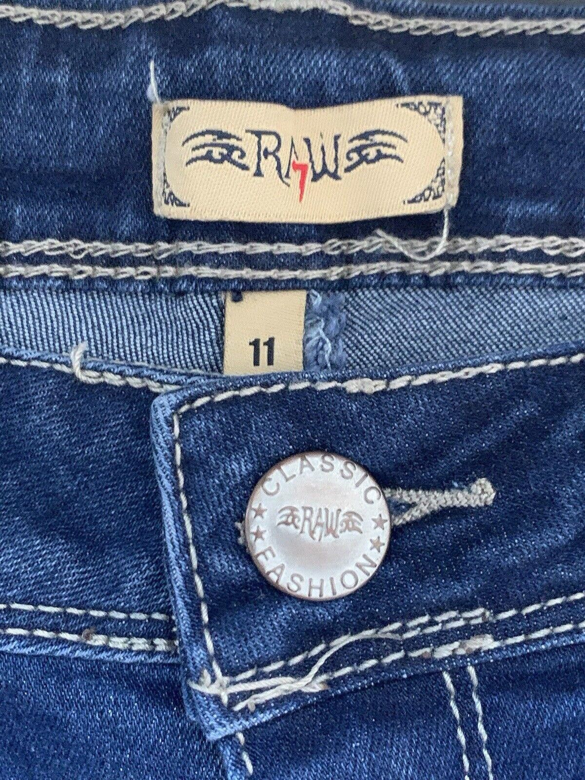 Designer RAW 7 Jeans Sz 11 Mid Rise Stretch Slim Fit Distressed Size 32" / US 10 / IT 46 - 3 Thumbnail