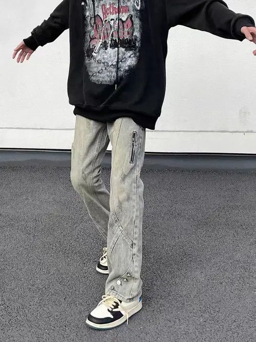 VIBE Washed and distressed patchwork micro flare jeans Size US 34 / EU 50 - 5 Thumbnail