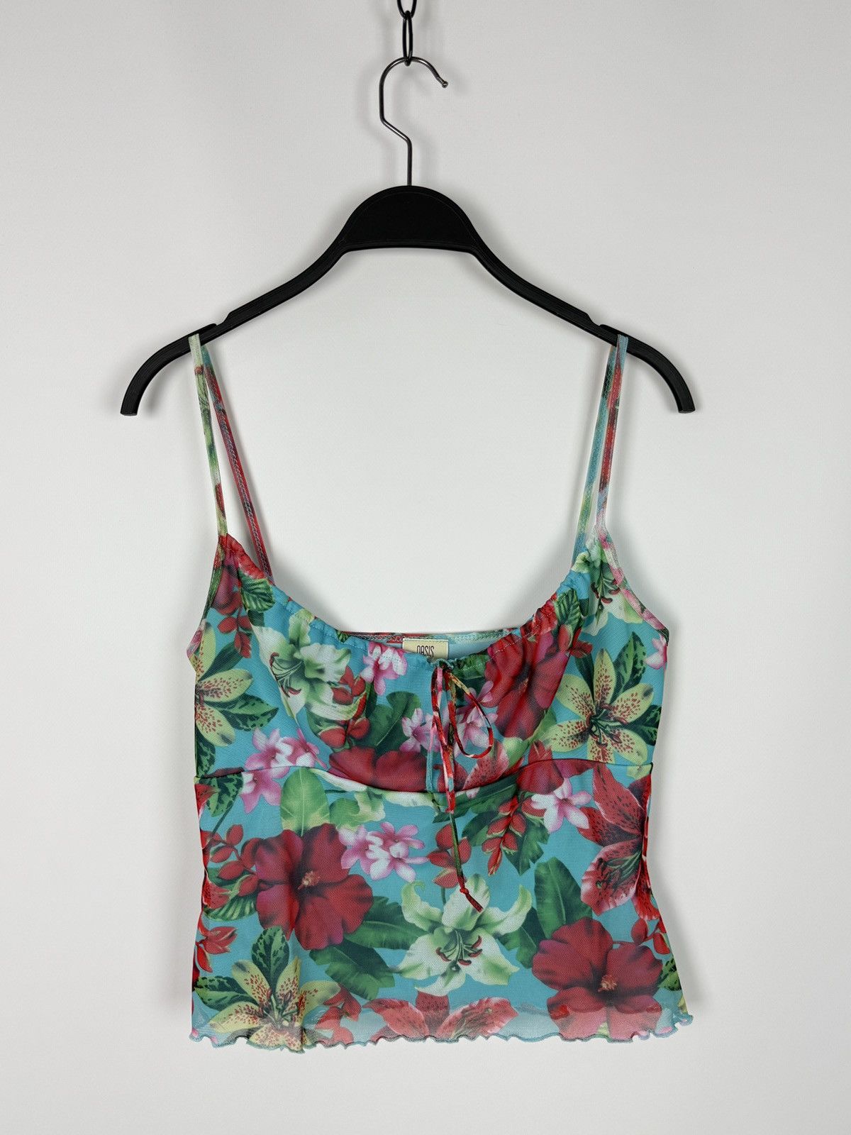 Vintage Y2K Vintage Oasis Hawaiian Floral Halter Cami Mesh Top Size M / US 6-8 / IT 42-44 - 4 Thumbnail