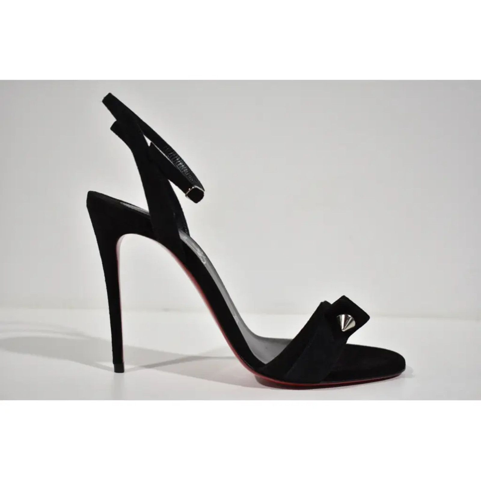 Christian Louboutin Umberta 100 Black Suede Ankle Strap Sandal Heel Pump 37 Size US 7 / IT 37 - 2 Thumbnail