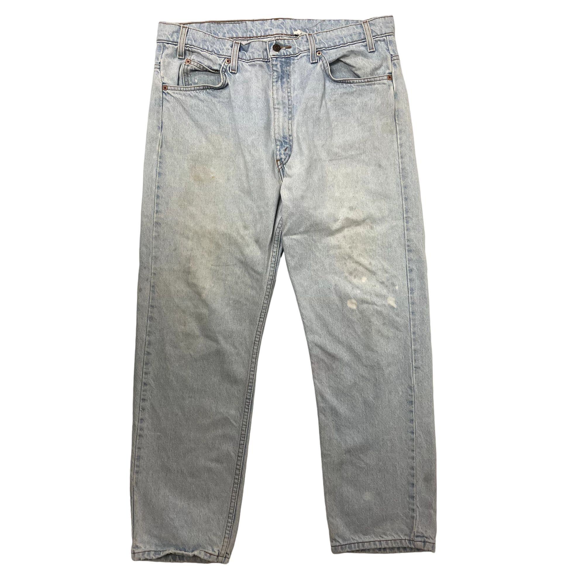 image of 80's Levis 505 Whitewash Blue Jeans Distressed Denim Pants, Men's (Size 38)