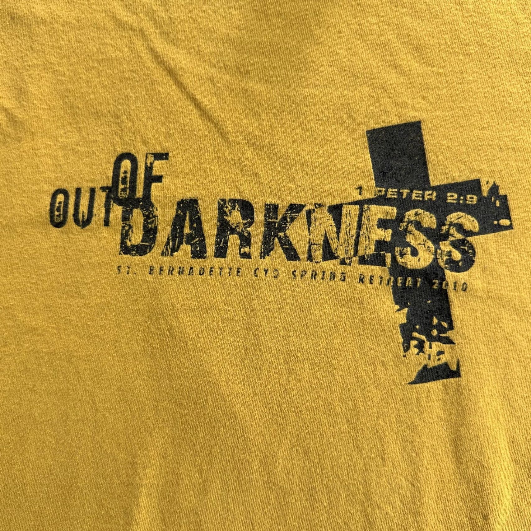 Gildan Out of Darkness Shirt Mens Medium Yellow Graphic Christian 2020 St Bernadette Size US M / EU 48-50 / 2 - 2 Thumbnail