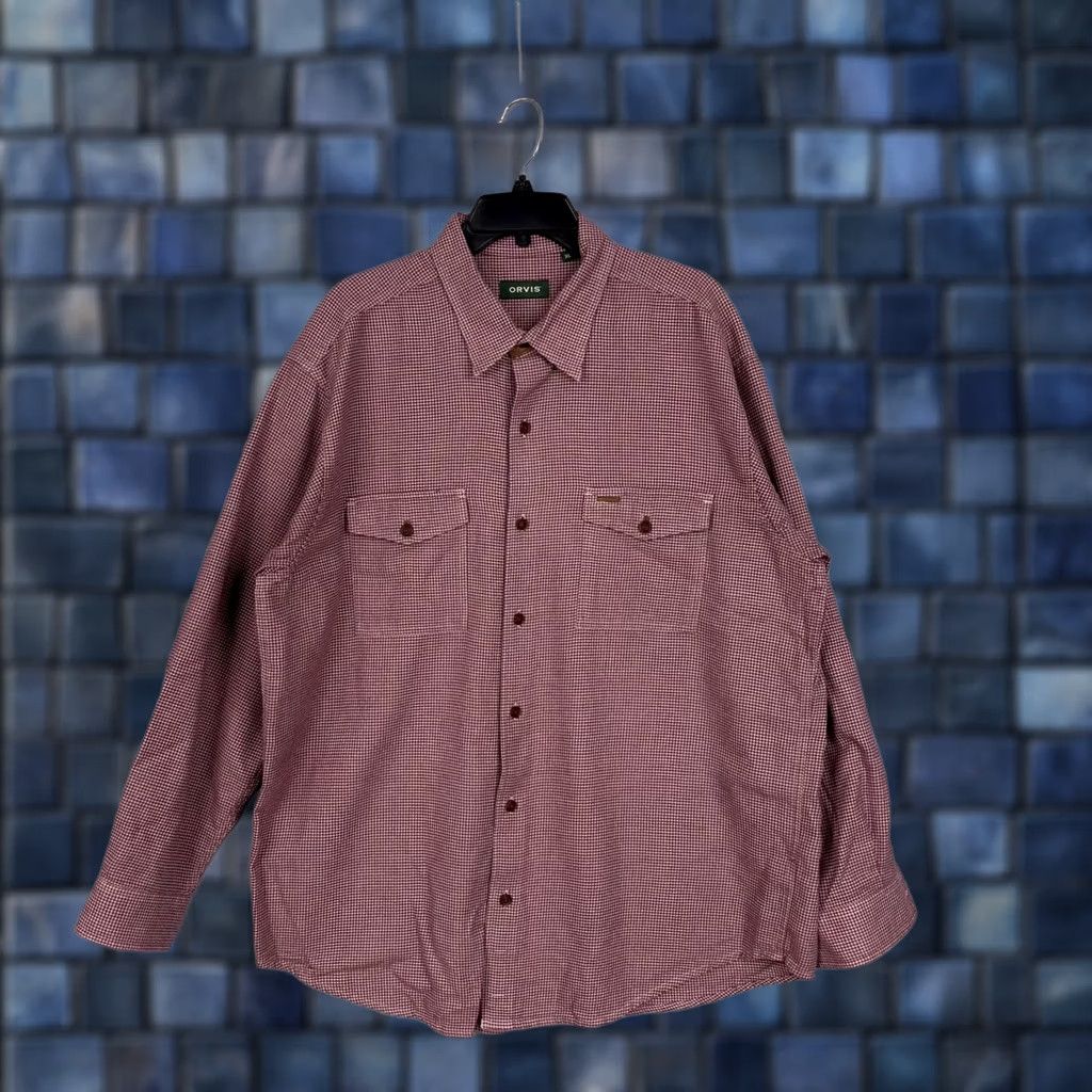 Orvis Orvis Shirt Mens XL Red Houndstooth Long Sleeve Button Front Cotton Casual Size US XL / EU 56 / 4 - 1 Thumbnail