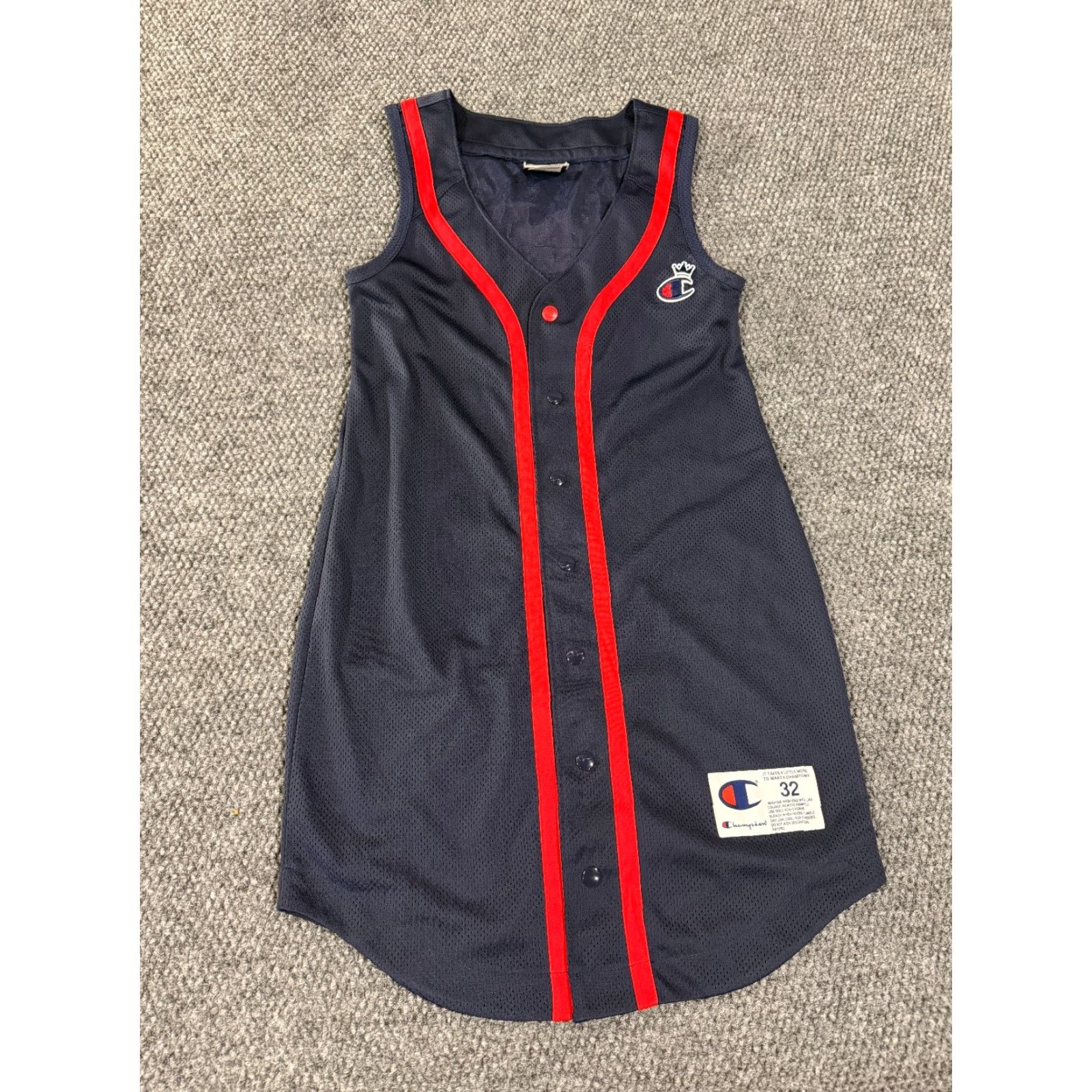 Champion Champion blue sleeveless crown baseball dress womens xs snap logo jersey puff sleeve knee length lined A-Line solid knit polyester Size XS / US 0-2 / IT 36-38 - 2 Thumbnail