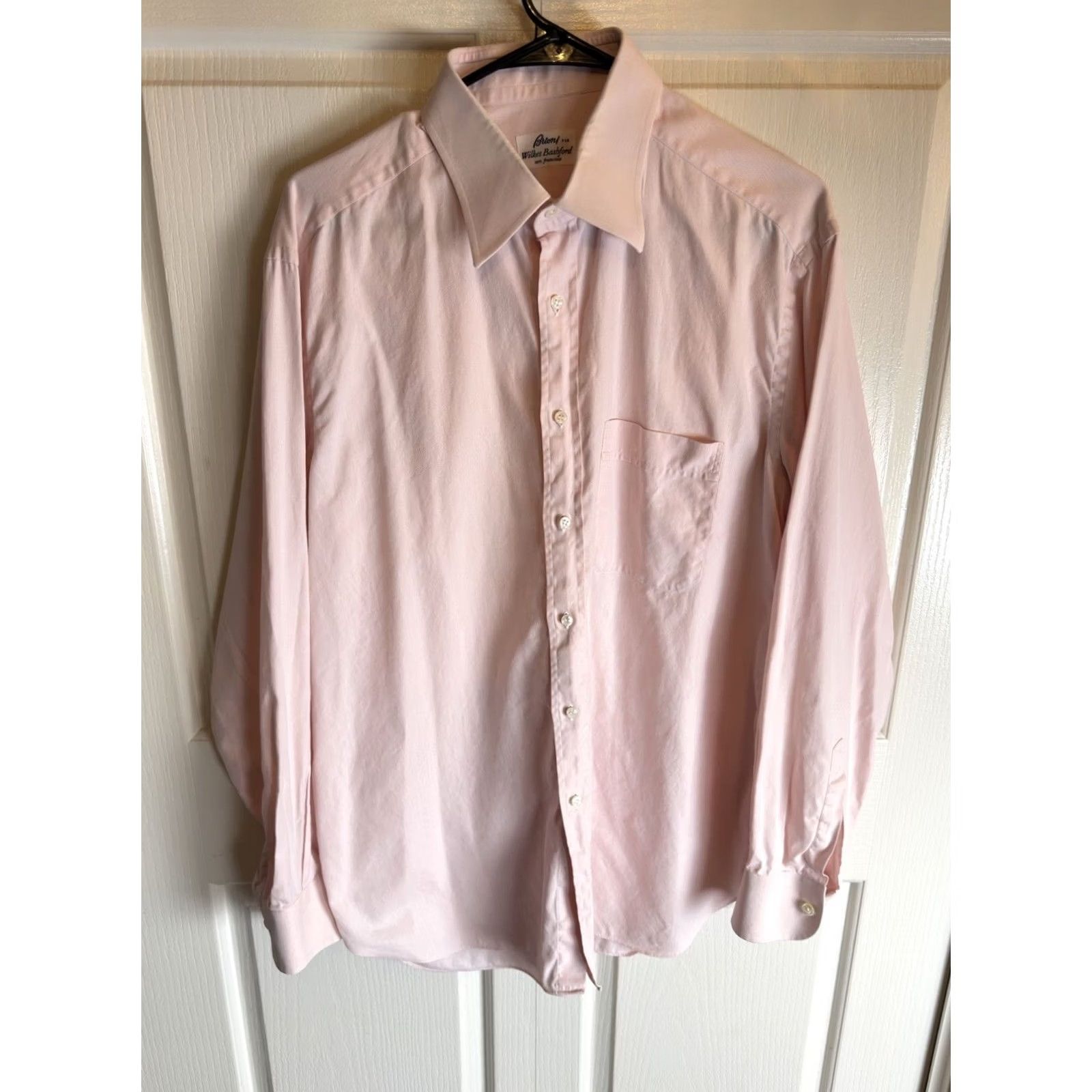 Brioni VINTAGE Brioni Herringbone Pink Dress Shirt Mens 42 16 1/2 100% Cotton Italy FLAW Size 42R - 2 Thumbnail