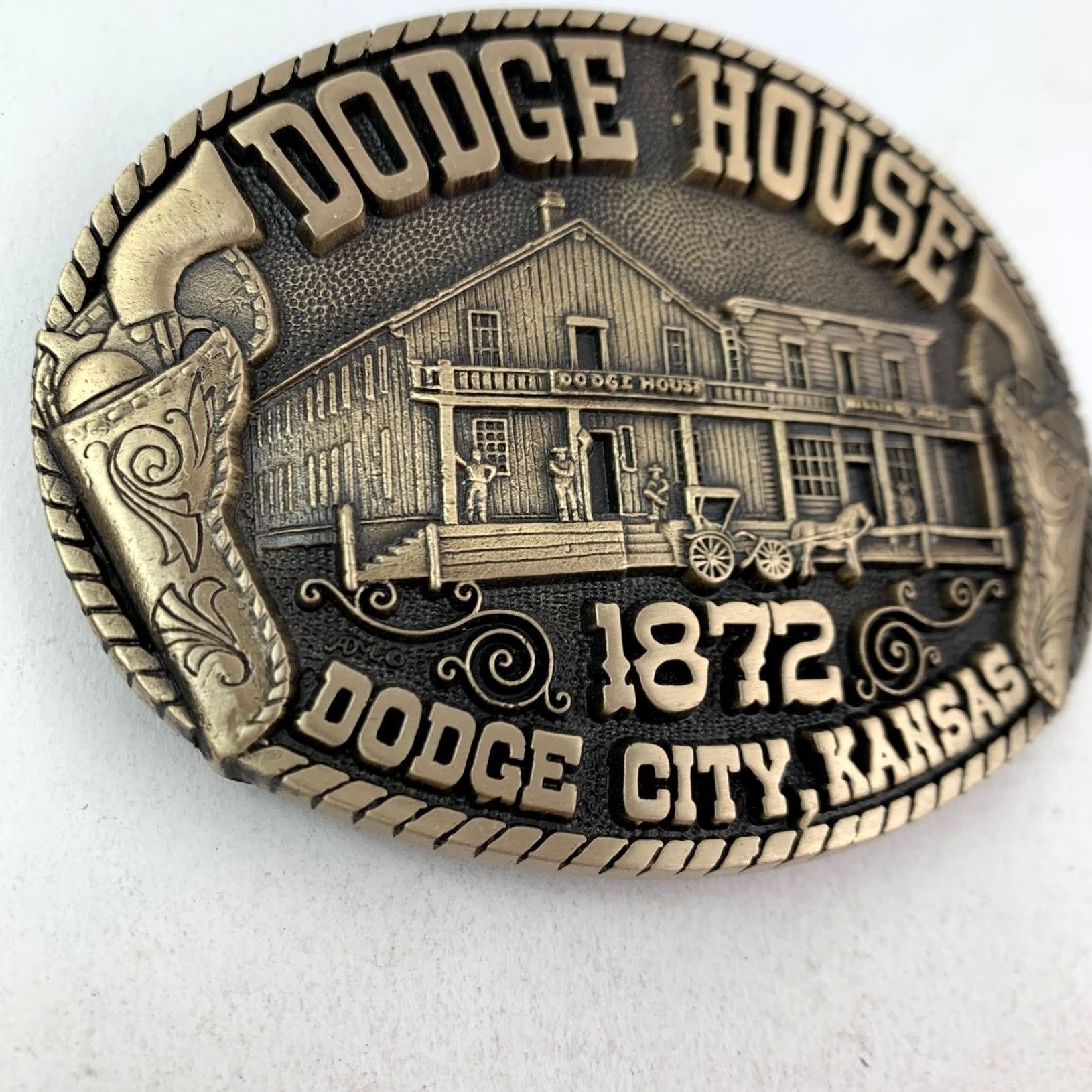 Vintage VINTAGE Dodge House 1872 belt buckle Bronze Tone Western Limited Edition Men Belt Buckle Size ONE SIZE - 2 Thumbnail