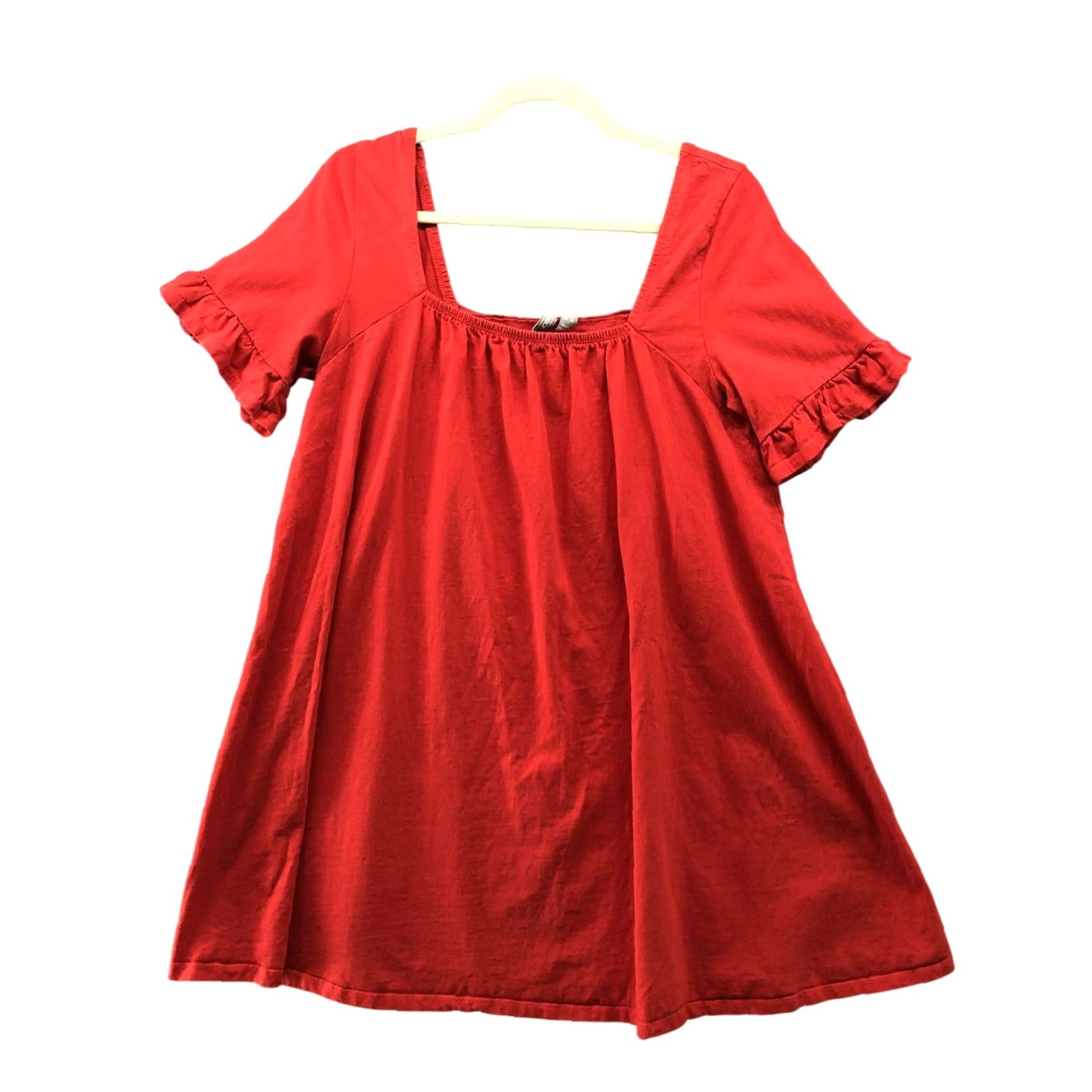Asos ASOS Square Neck Mini Dress Size 14 Red Ruffle Short Sleeve Swing Cotton Size 36" / US 14 / IT 50 - 2 Thumbnail