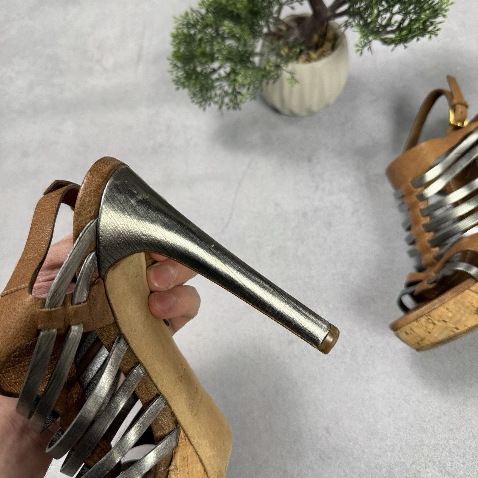 Miu Miu Miu Miu Platform Strappy Brown/ Silver Heels Sandals Size US 8.5 / IT 38.5 - 12 Thumbnail