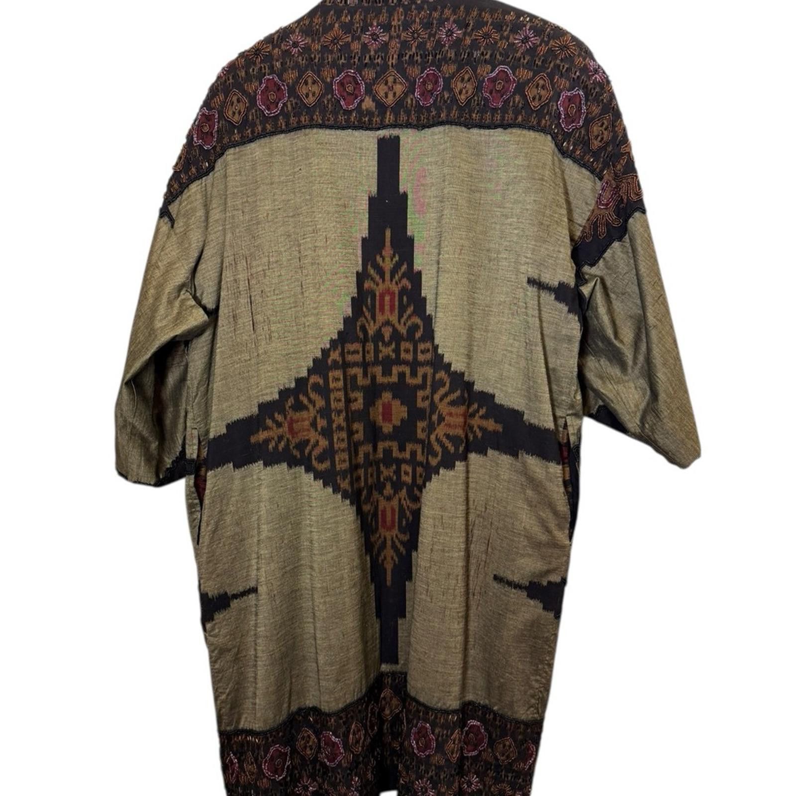 Other Raw Silk and Hand Beaded Ikat Women's Kimono Jacket sz O/S Size ONE SIZE - 4 Thumbnail