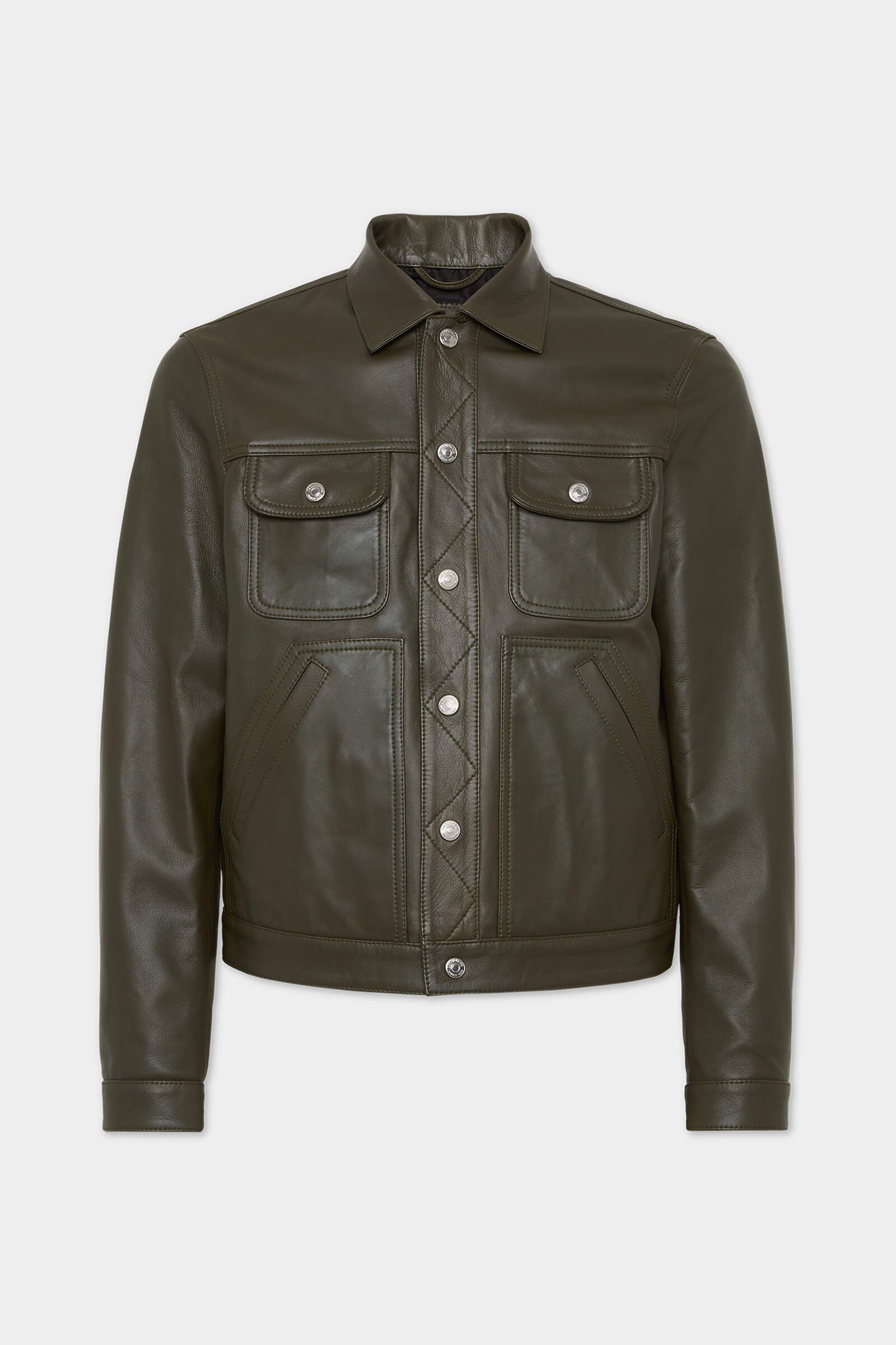 Dsquared2 o1mle0126 Leather Boxy Jean Jacket in Military Green Size US M / EU 48-50 / 2 - 1 Thumbnail