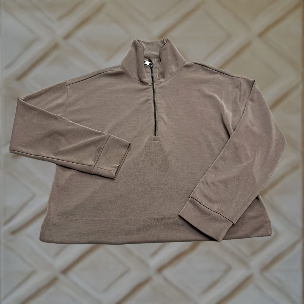Athleta Athleta Sweatshirt Womens Medium Taupe Brown 1/2 Zip Mock Neck Pullover Athletic Size M / US 6-8 / IT 42-44 - 1 Thumbnail