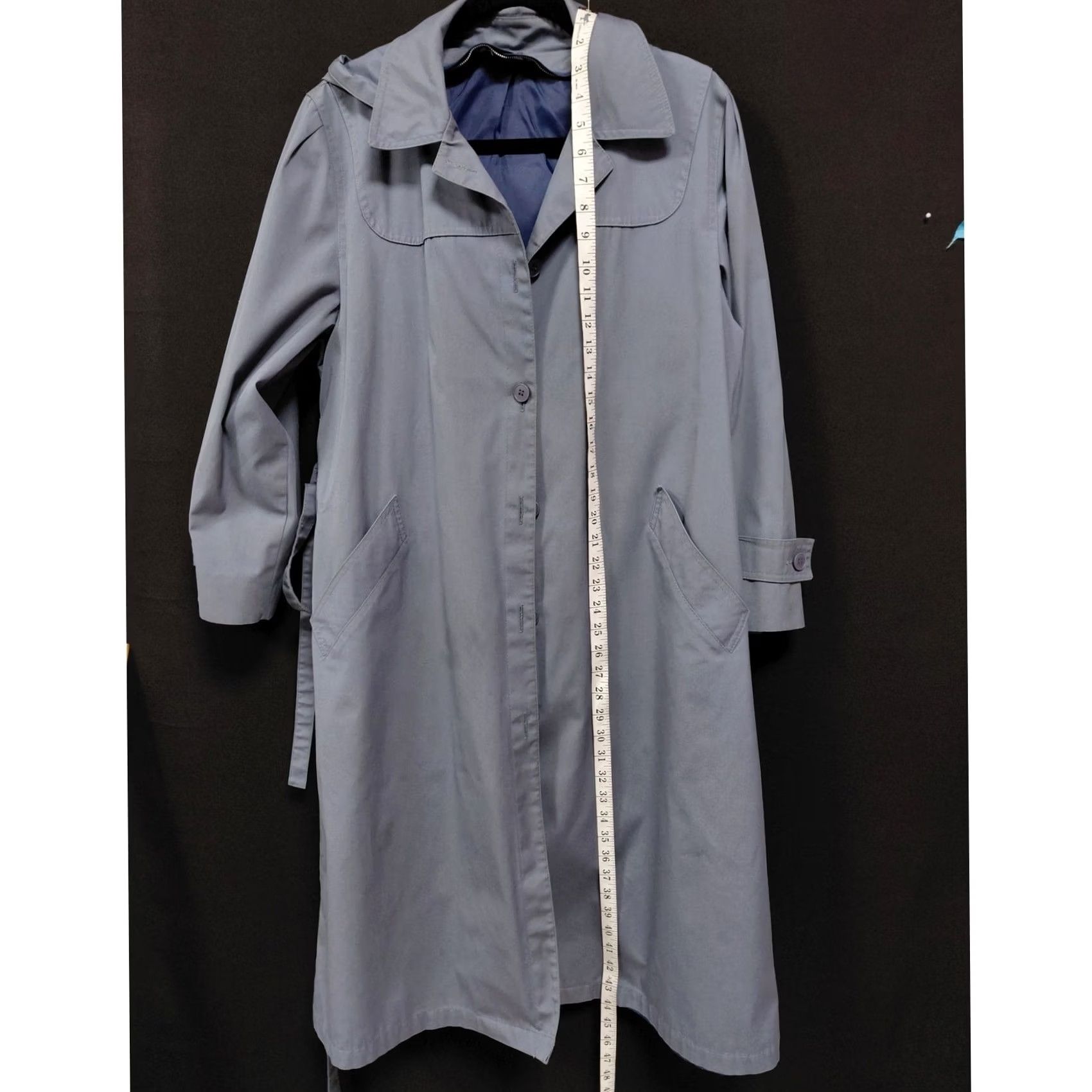 London Fog VINTAGE? No. London Fog Hooded Trench Coat Blue Solid Long Sleeve Petites 8 Womens Coat Size M / US 6-8 / IT 42-44 - 5 Thumbnail