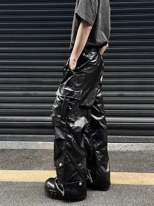 Jean Retro High Street Hip Hop Wide Leg Leather Pants Size US 34 / EU 50 - 4 Thumbnail