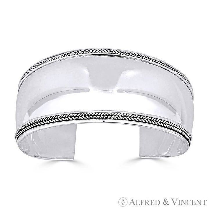 Other Polished & Rib-Detailed Adjustable Open Wide-Cuff Bangle Size ONE SIZE - 1 Preview