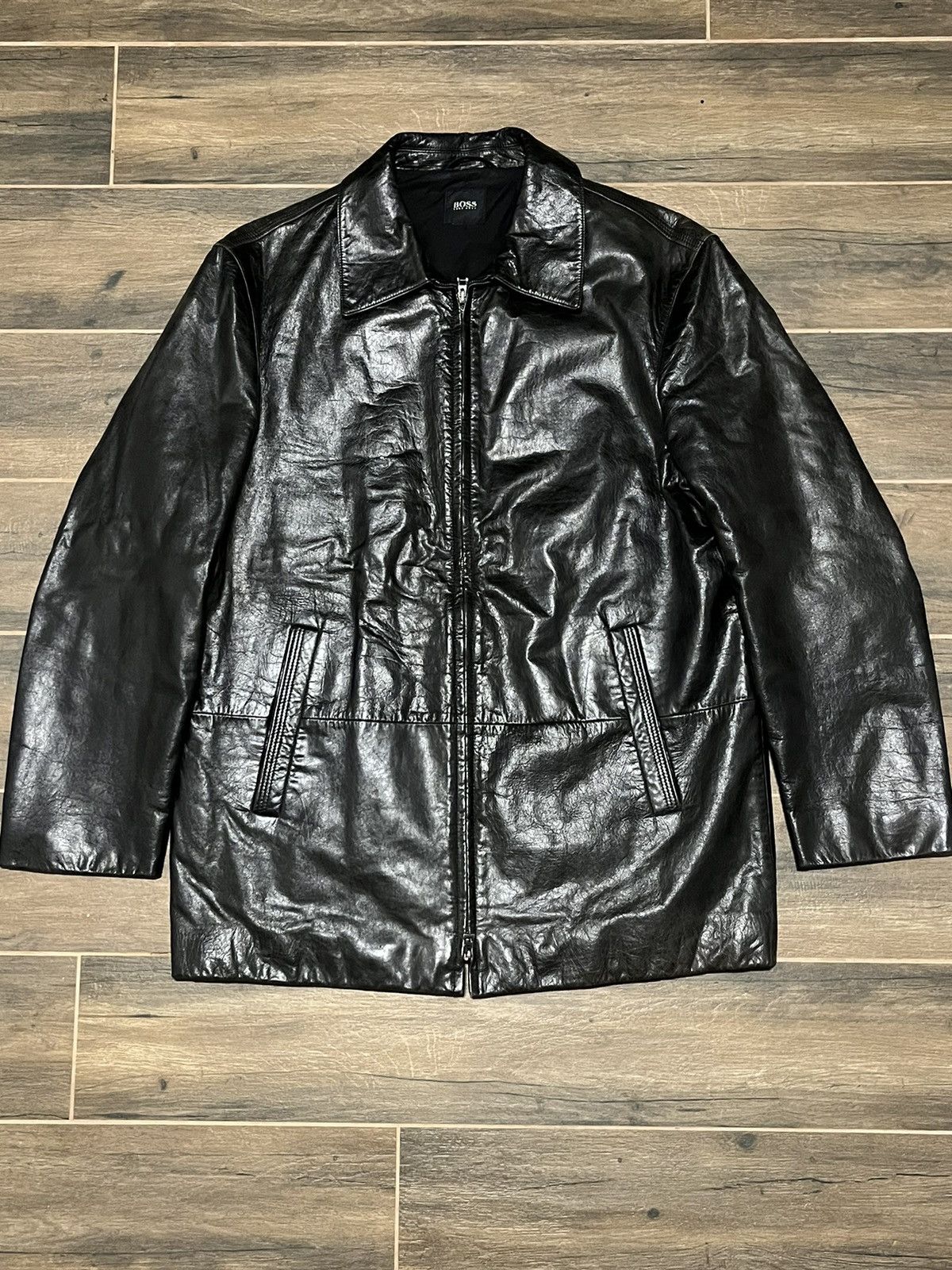 Vintage HUGO BOSS Men's Navy Silk Bomber Jacket Size 52