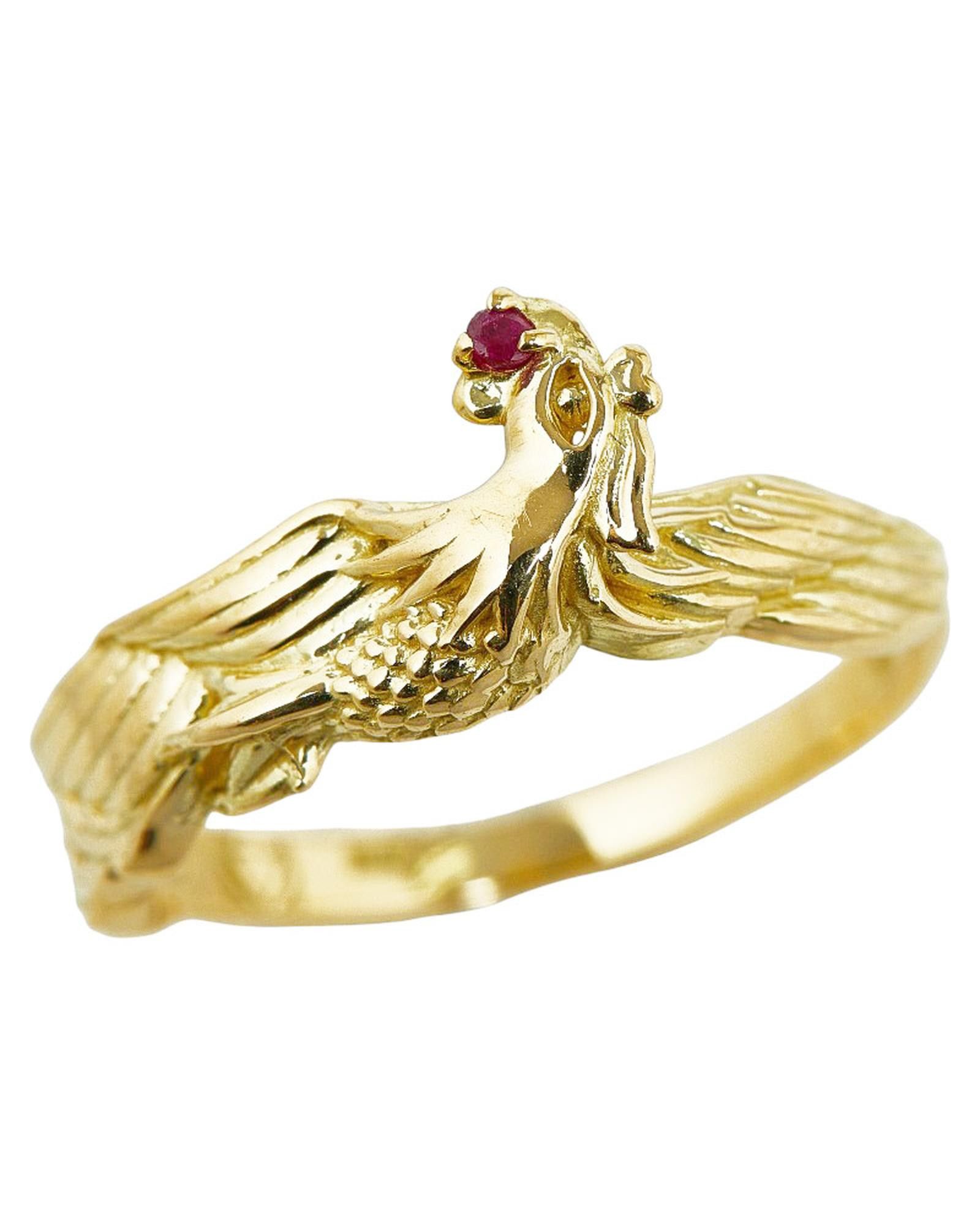 image of 18K Gold Ruby Chicken Ring Jewelry, Women's