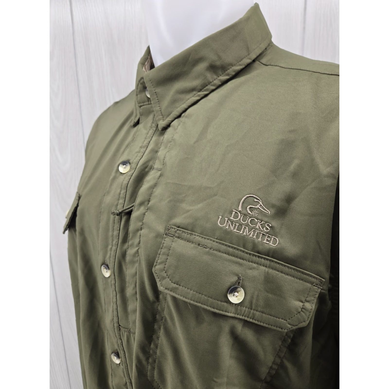 Vintage Ducks Unlimited Shirt Button Up Long Sleeve Lightweight Stretch Green Men's 2XL Size US XXL / EU 58 / 5 - 4 Thumbnail